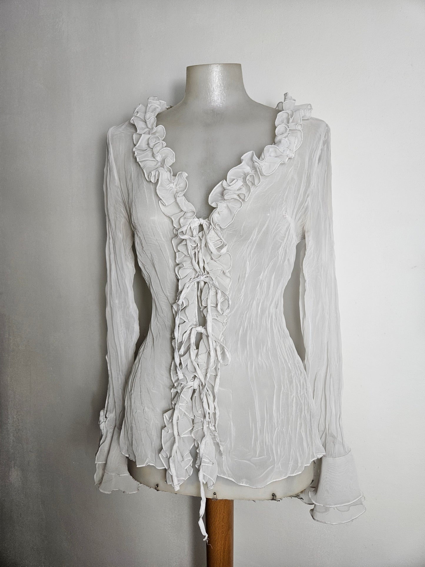 White ruffled voile blouse