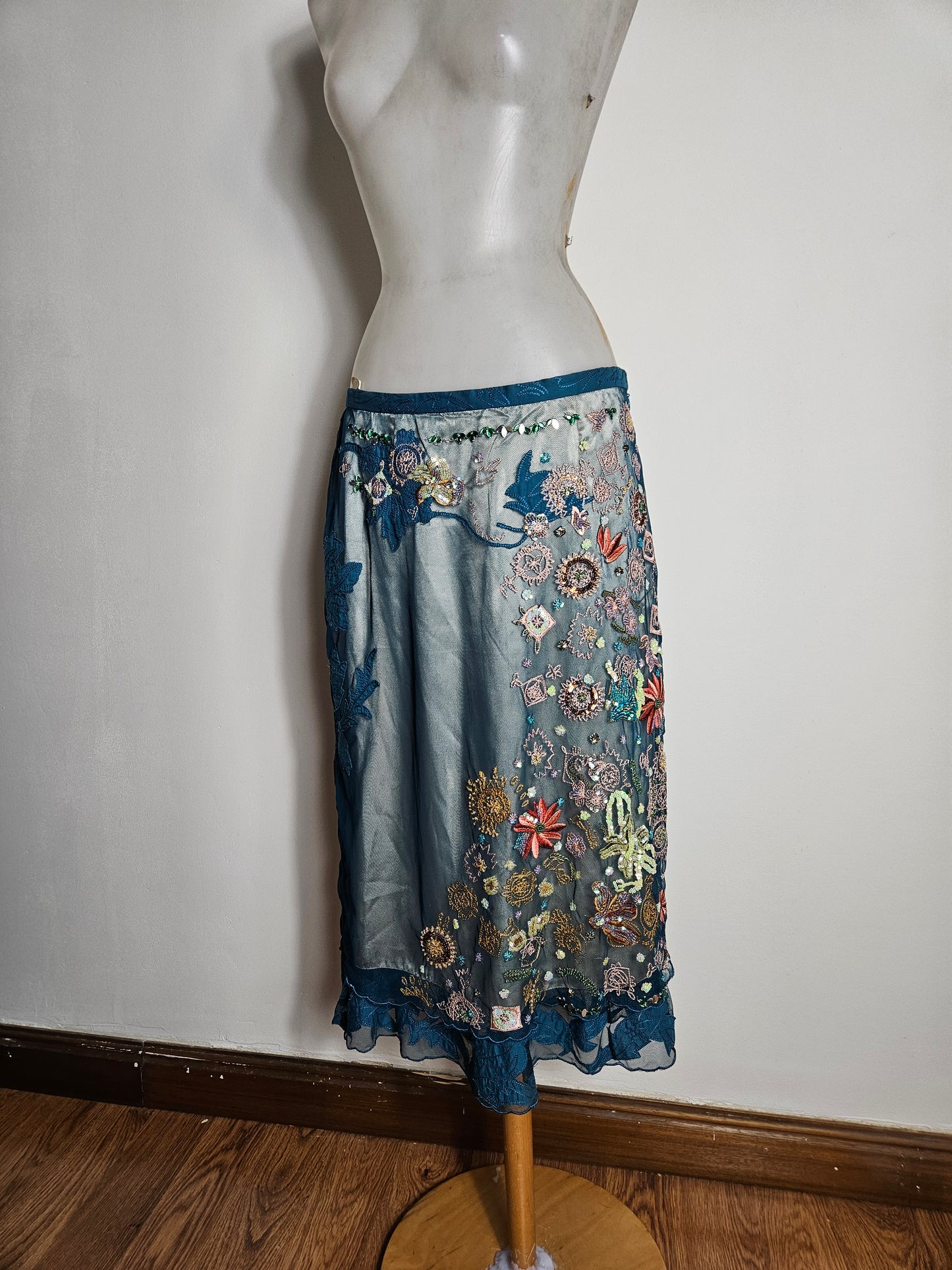 Embroidered voile skirt