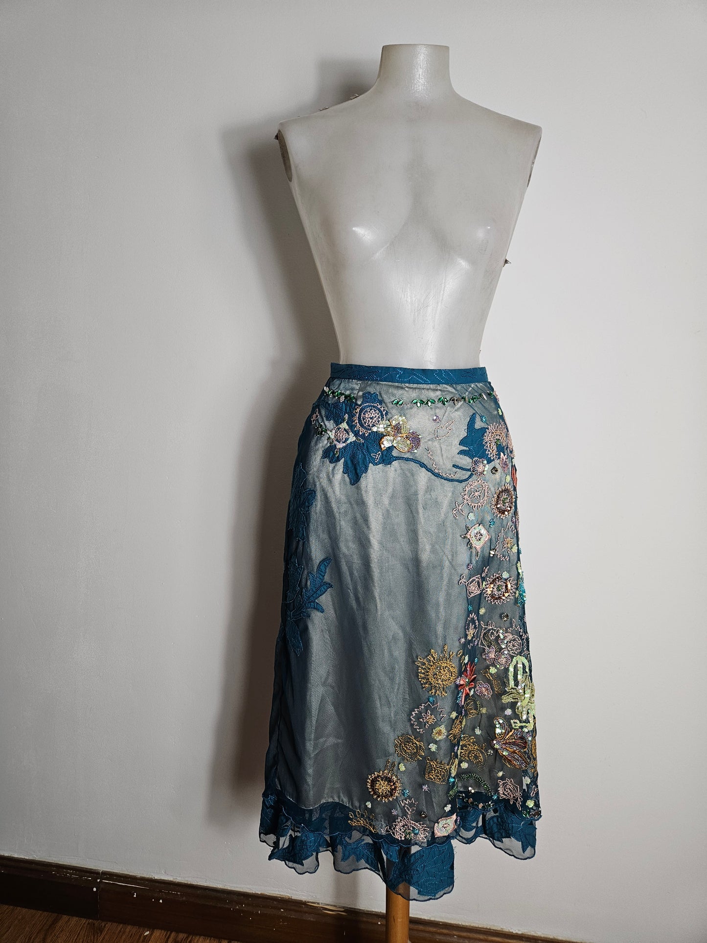 Embroidered voile skirt