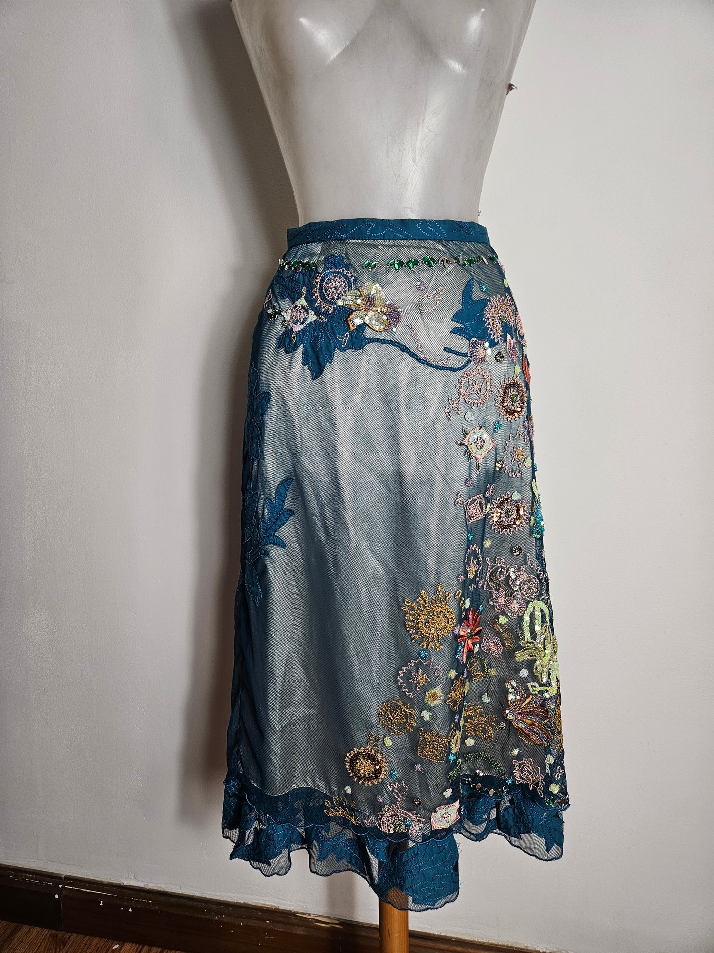 Embroidered voile skirt