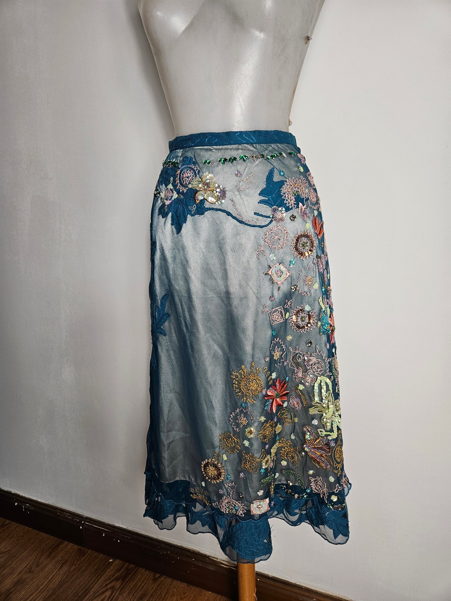 Embroidered voile skirt
