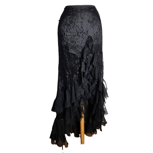 Long, asymmetrical lace skirt