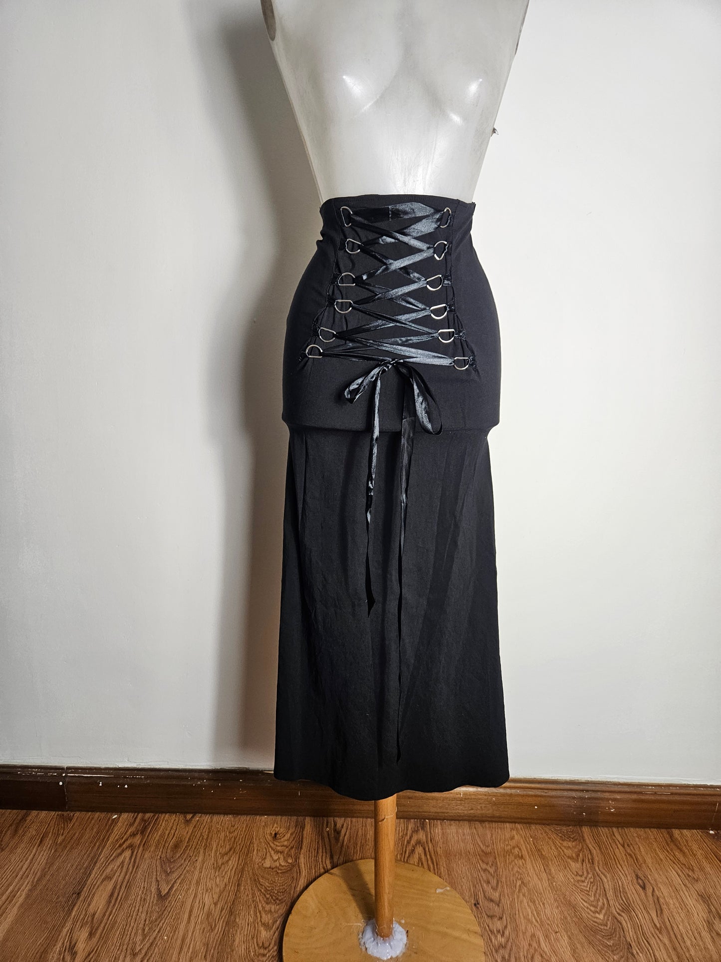 Black flared skirt with lace-up detail