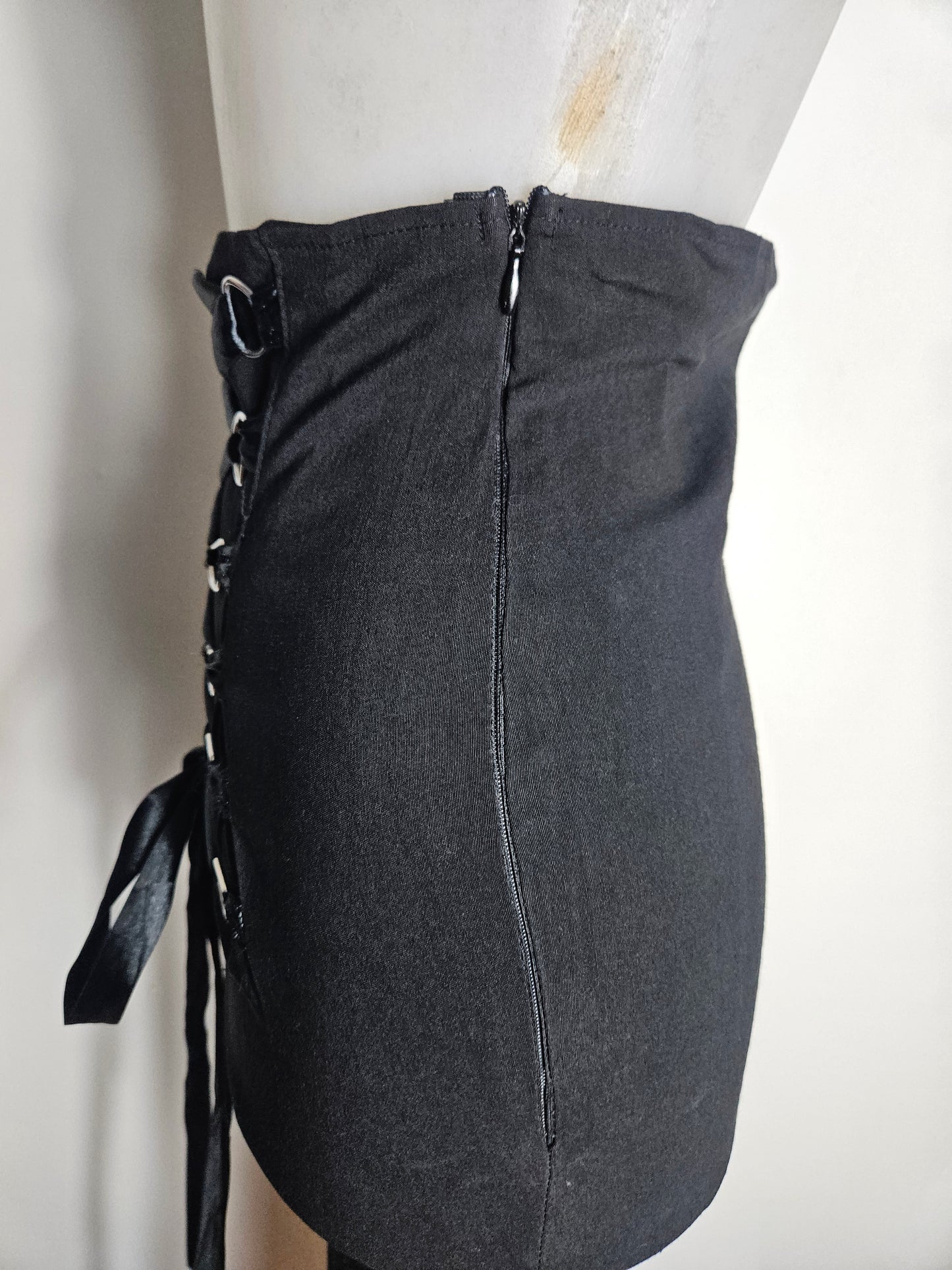 Black flared skirt with lace-up detail