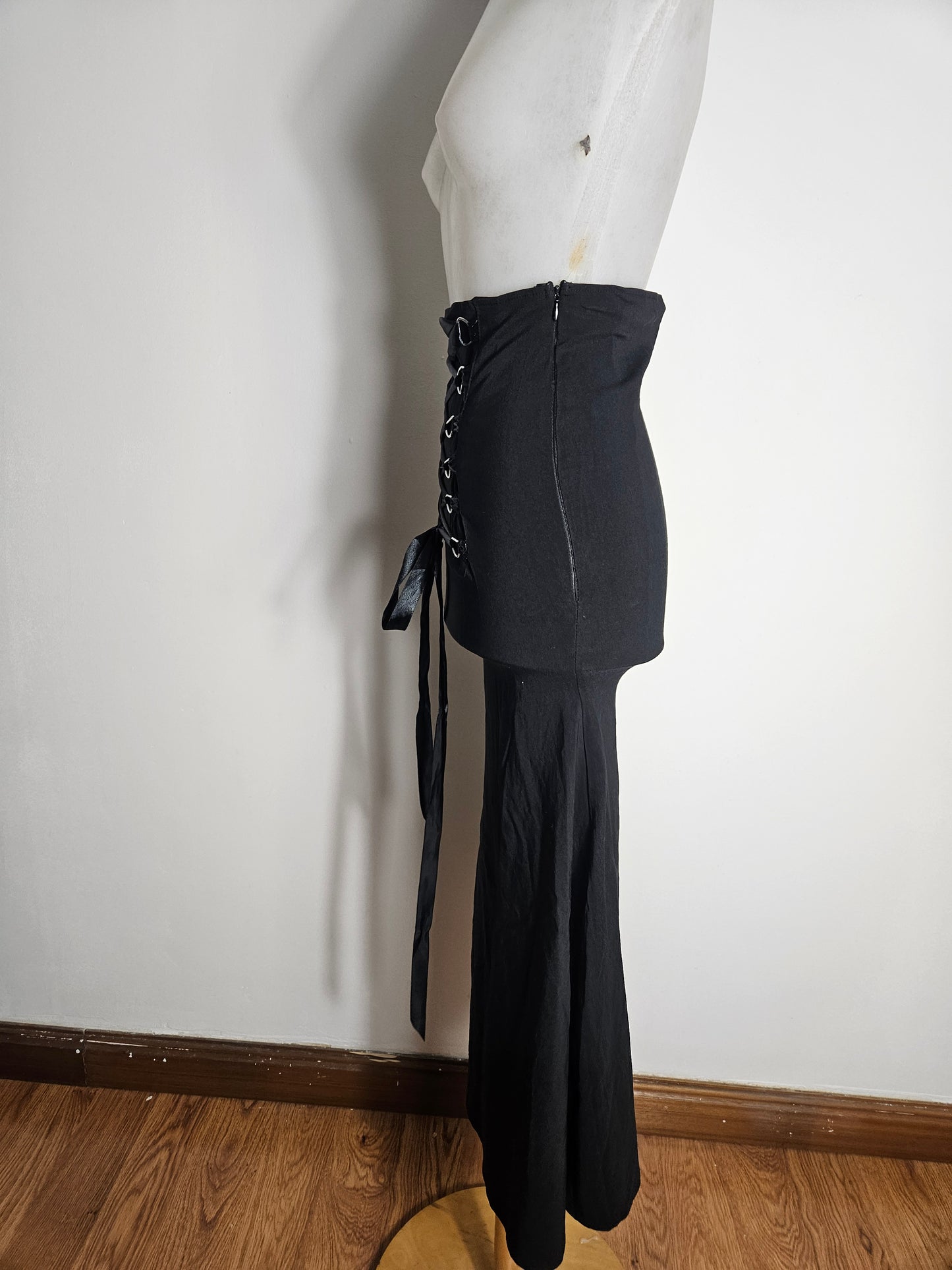 Black flared skirt with lace-up detail