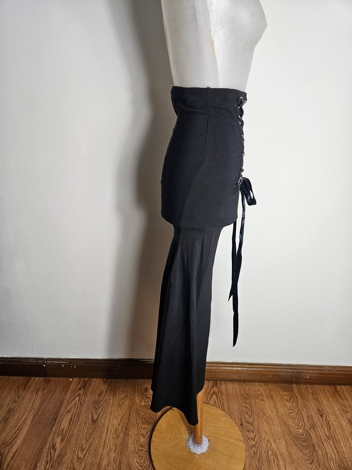 Black flared skirt with lace-up detail