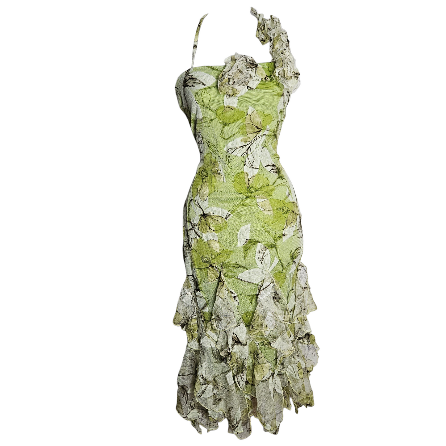 Vestido de encaje en tonos verdes