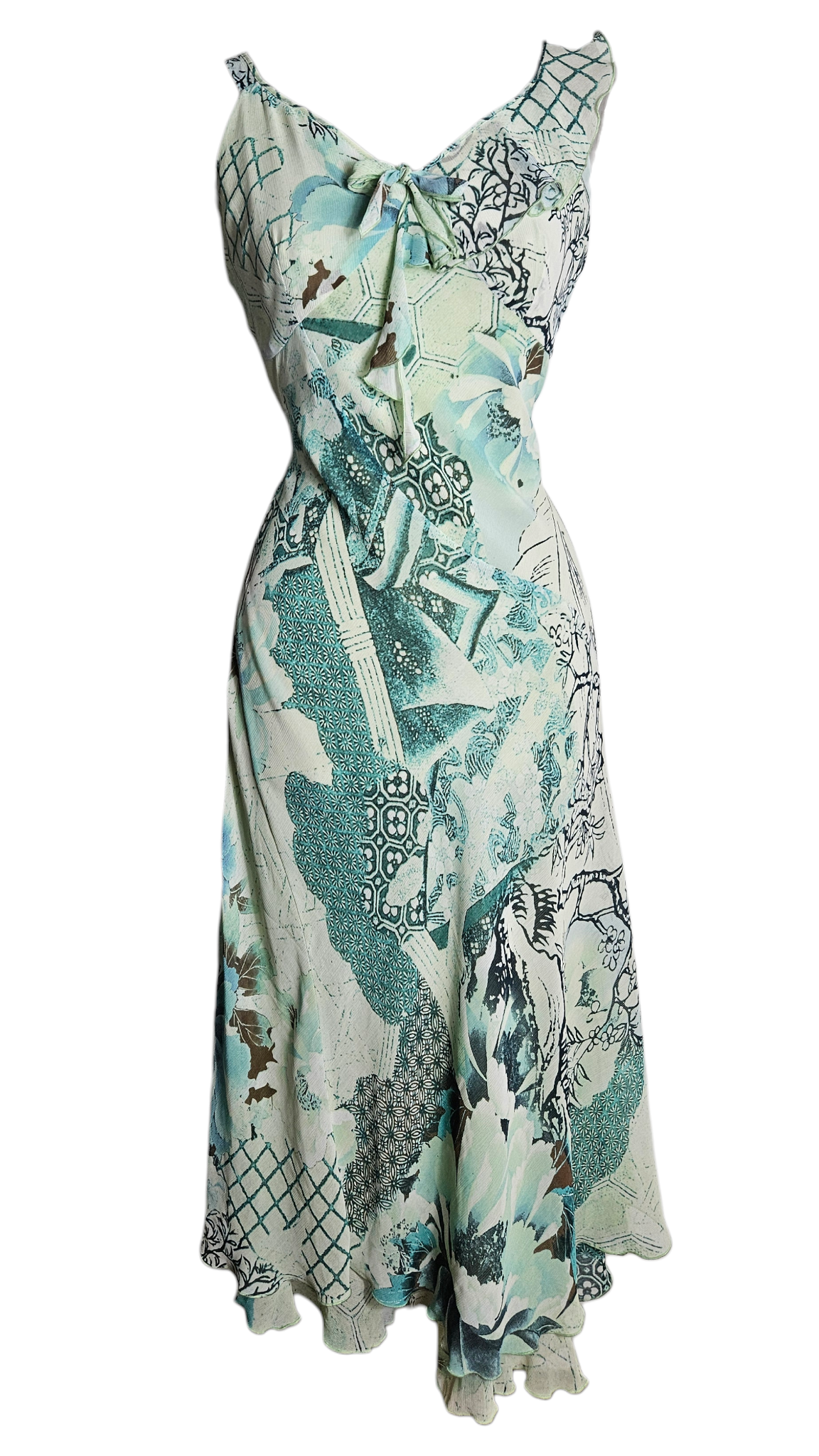 Vestido de gasa floral azul y verde