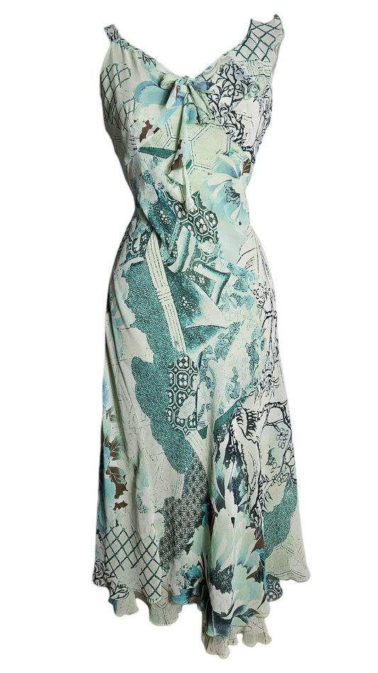 Robe en voile fleuri bleu et vert