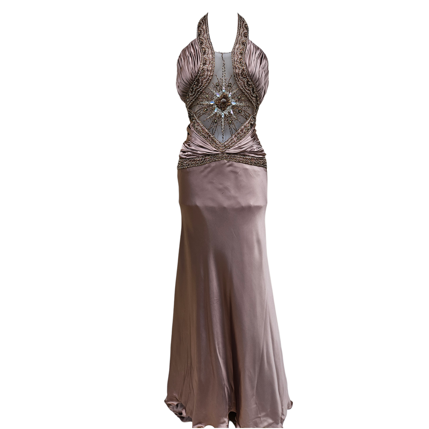Robe dos nu satinée et brodée