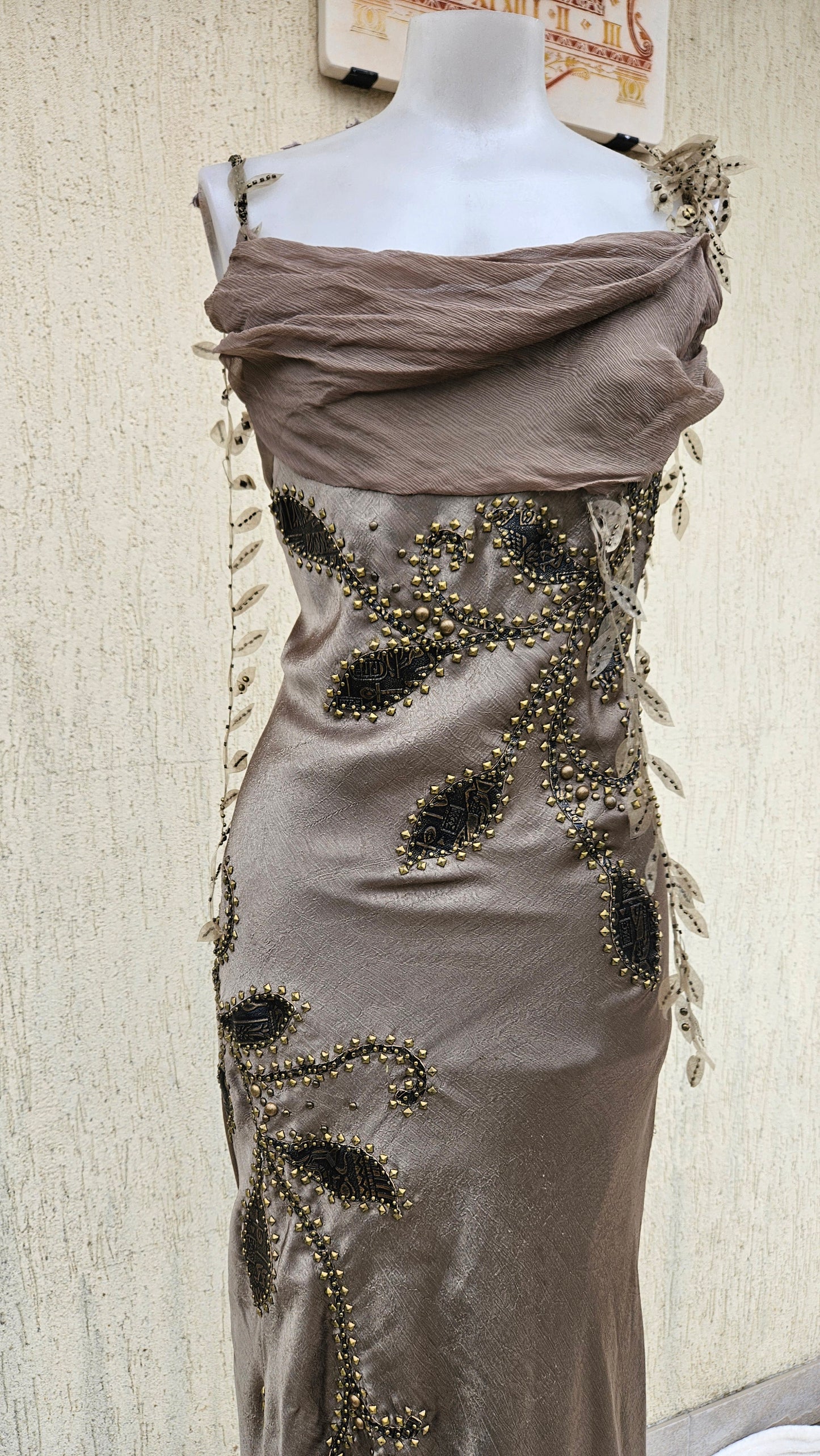 Robe longue motif feuillage