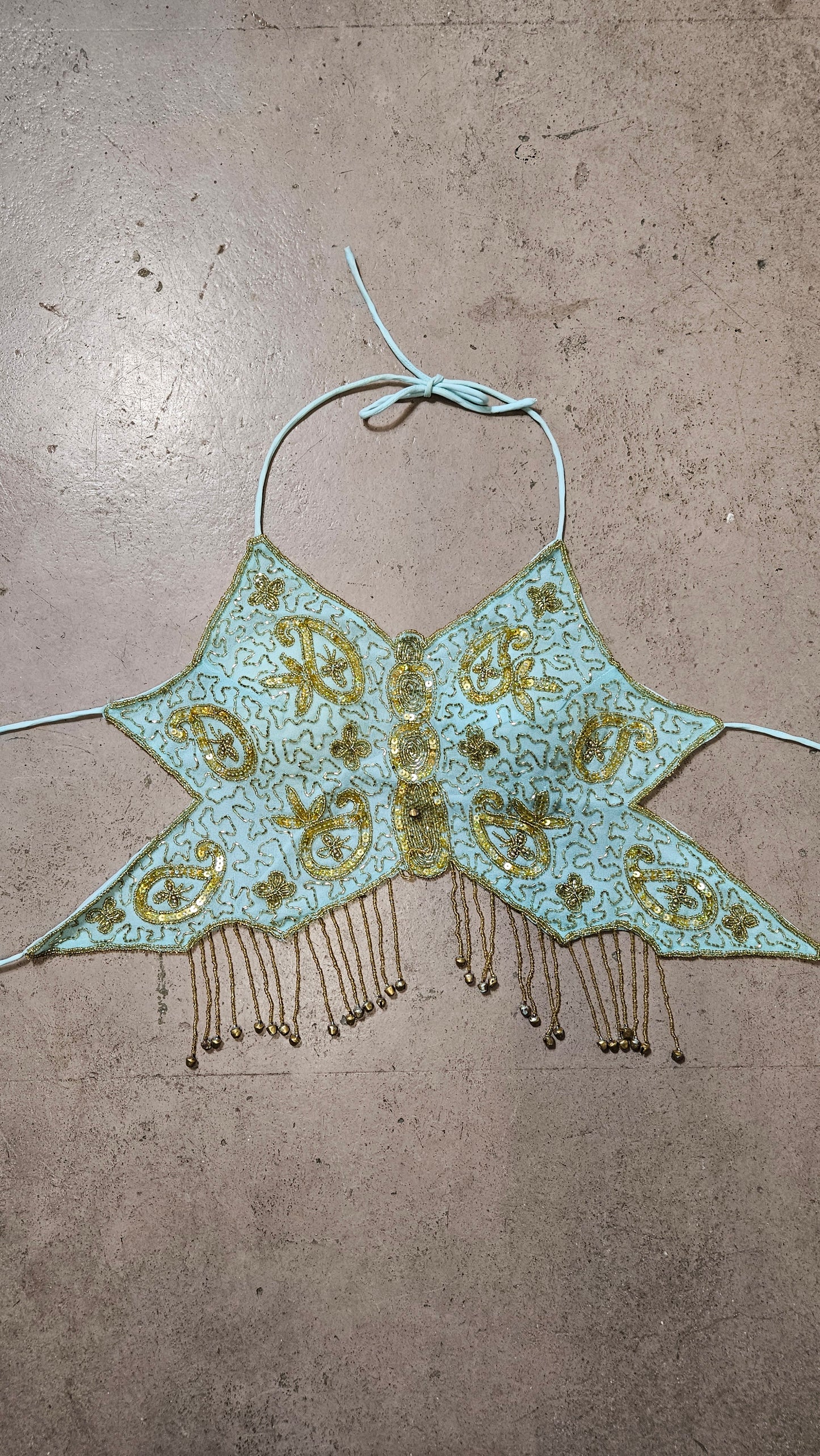 Haut dos nu papillon bleu et doré