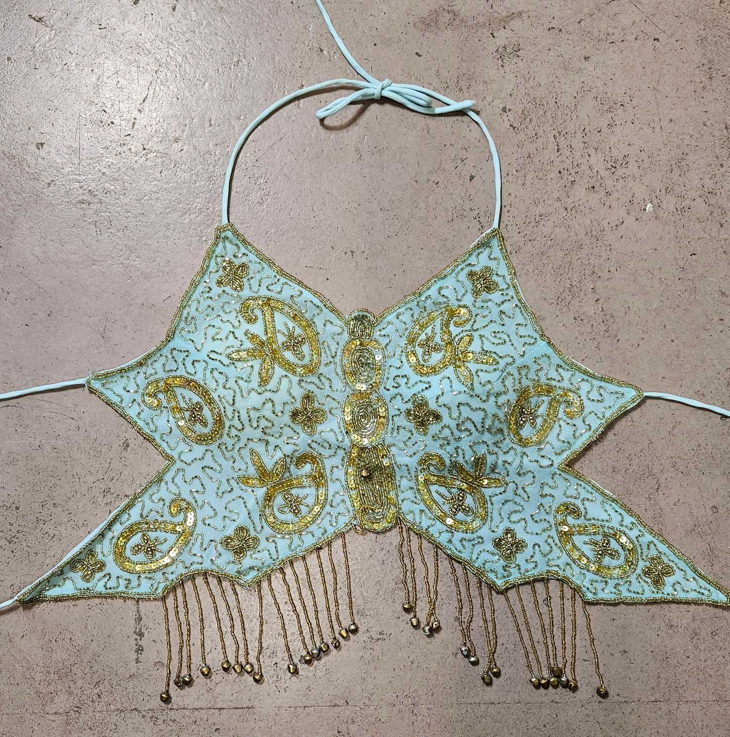 Haut dos nu papillon bleu et doré
