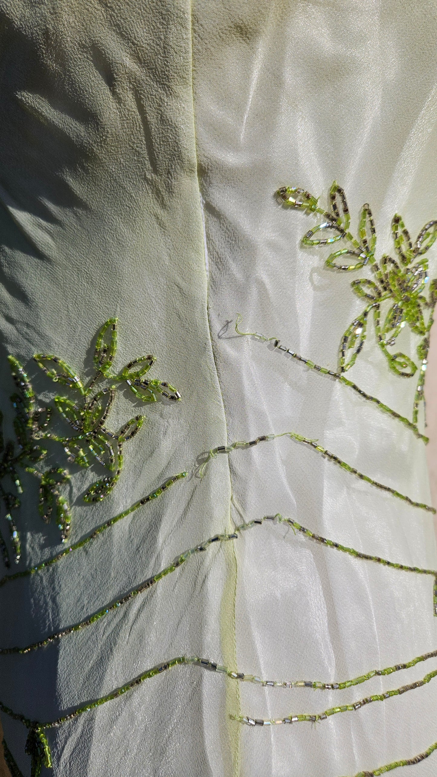 Maxi dress in embroidered silk with green tones