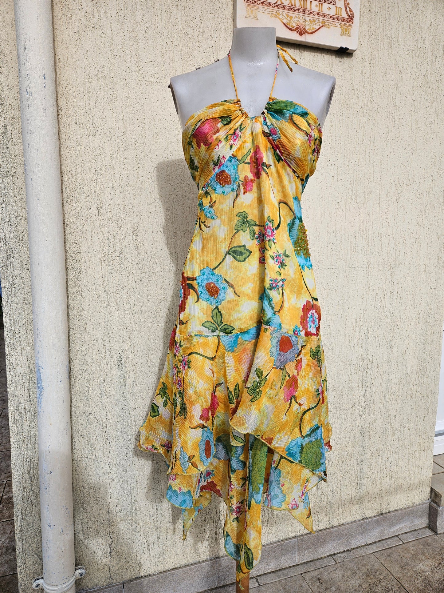 Robe bustier fleurie jaune
