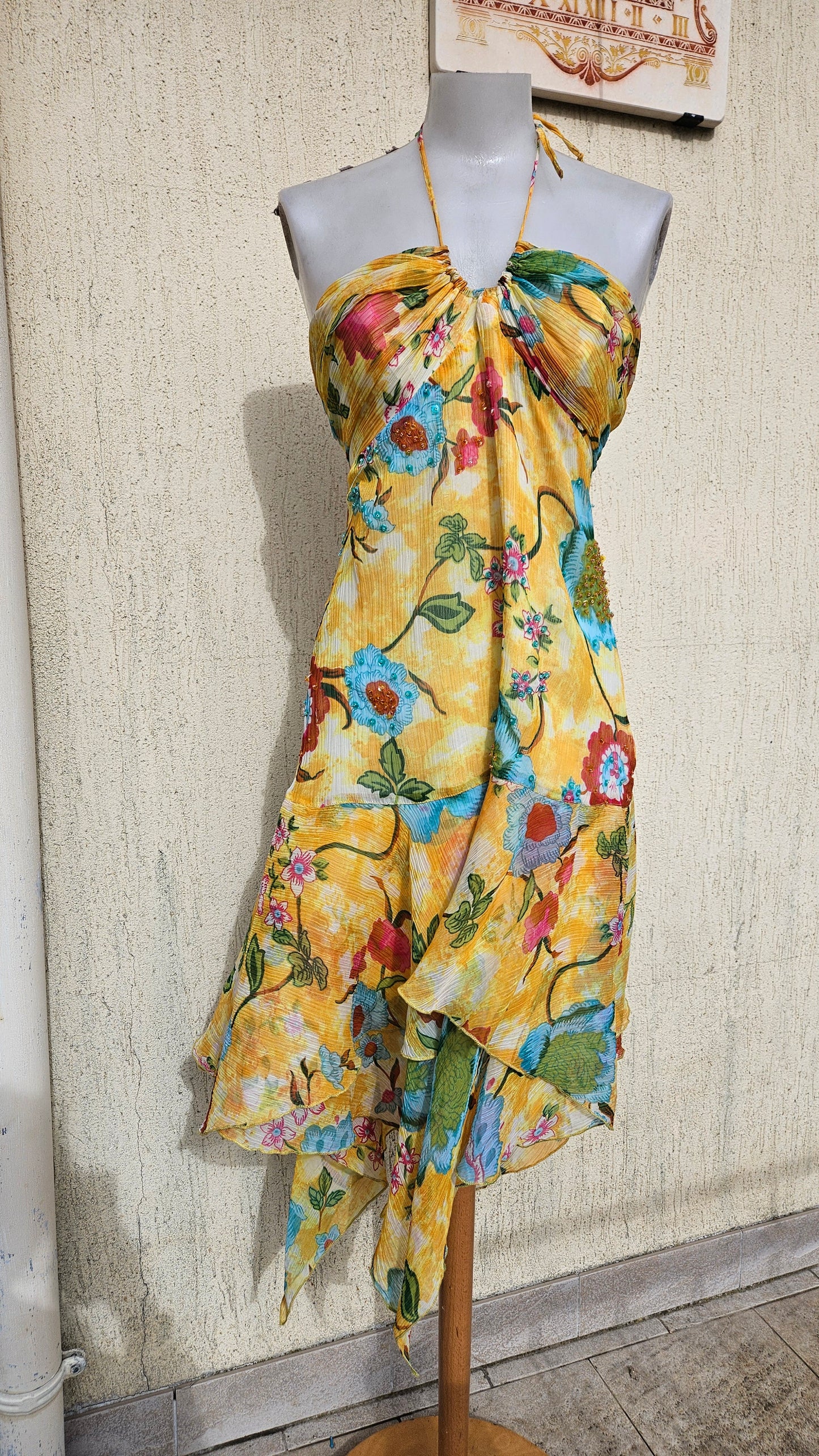 Robe bustier fleurie jaune