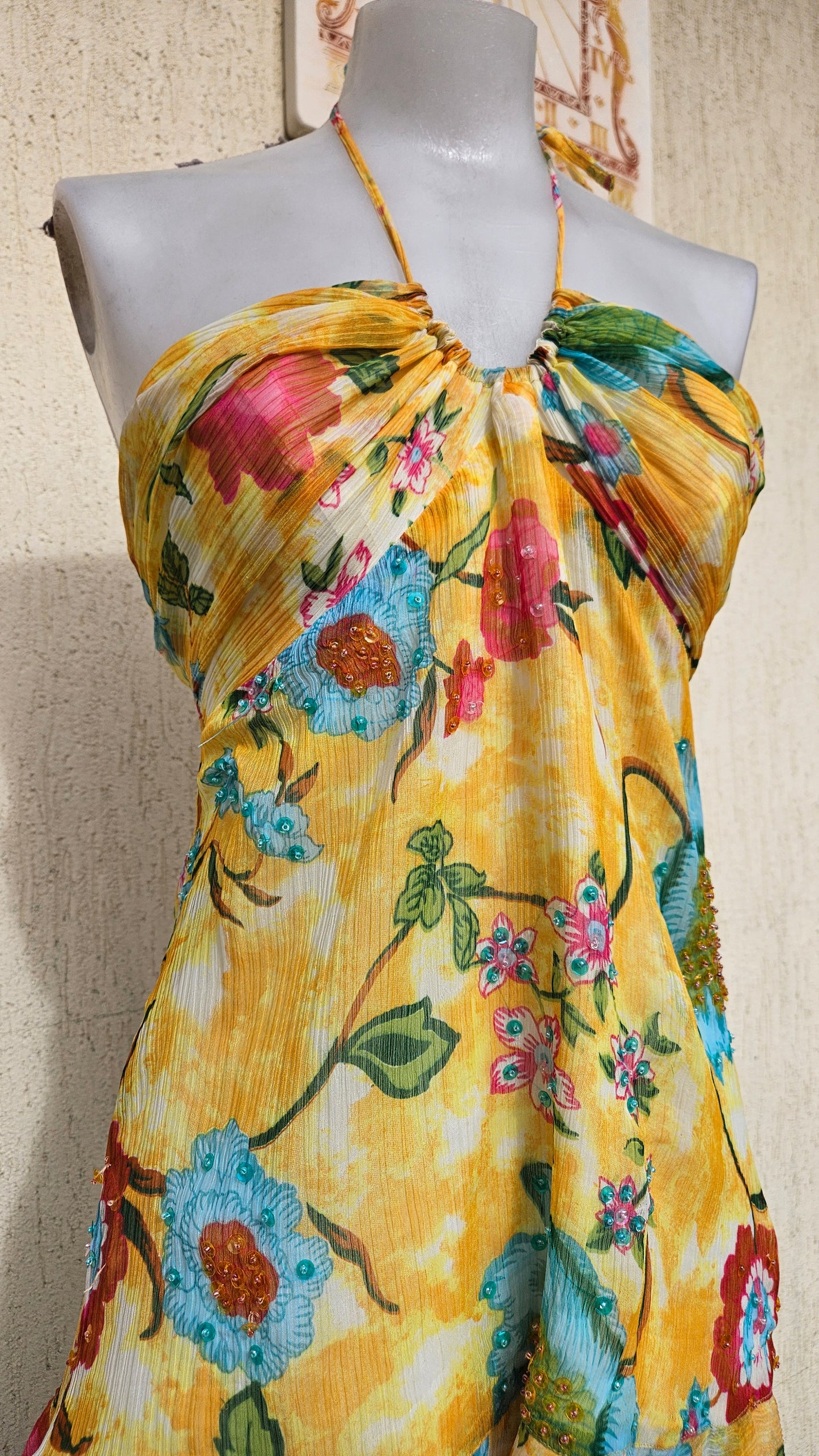 Robe bustier fleurie jaune