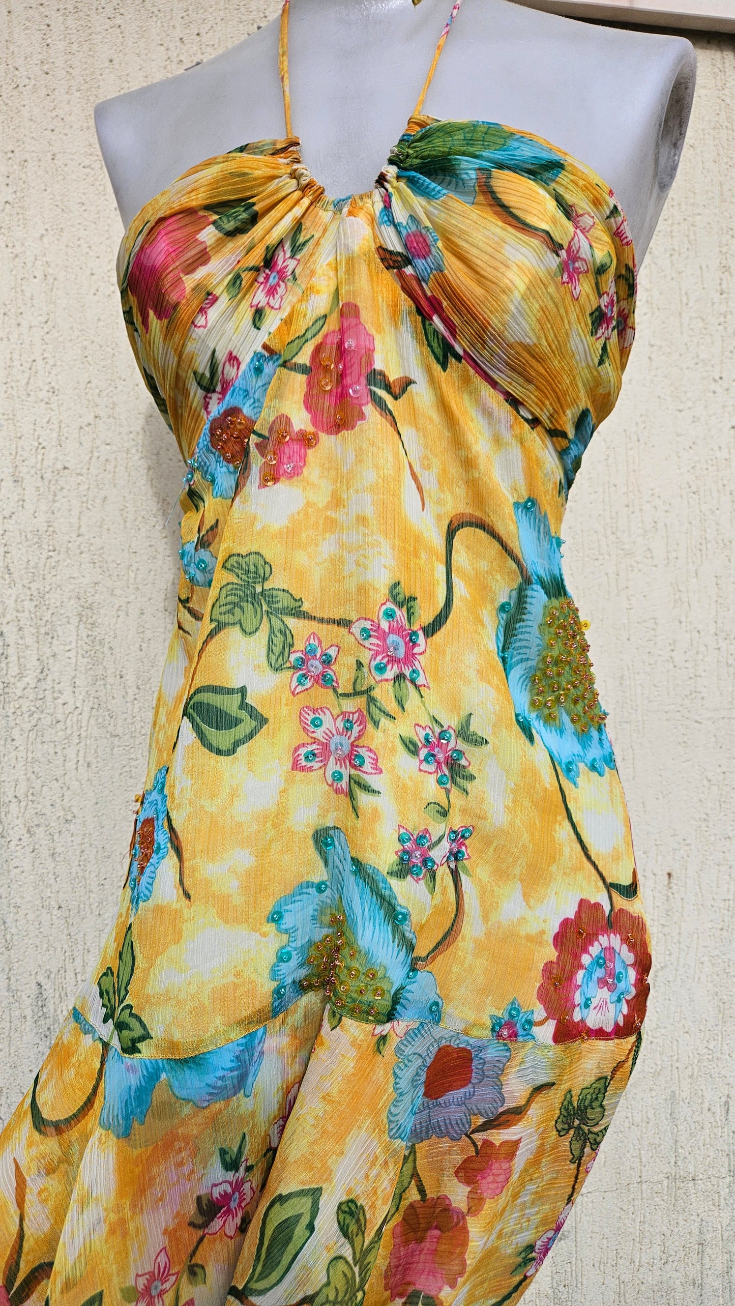Robe bustier fleurie jaune