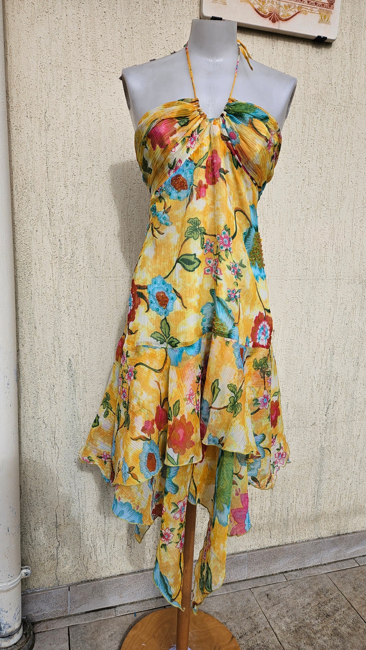 Robe bustier fleurie jaune