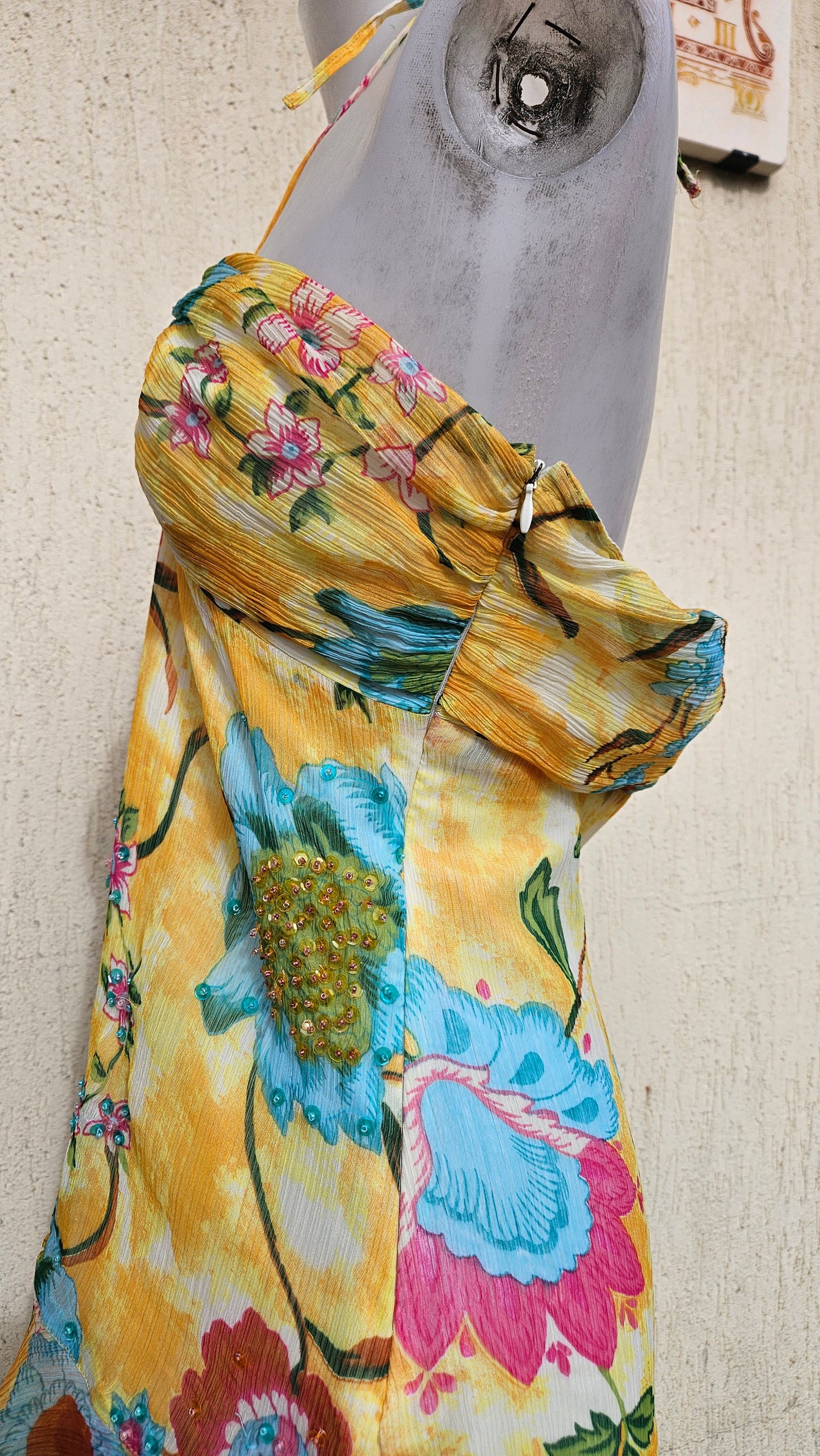 Robe bustier fleurie jaune