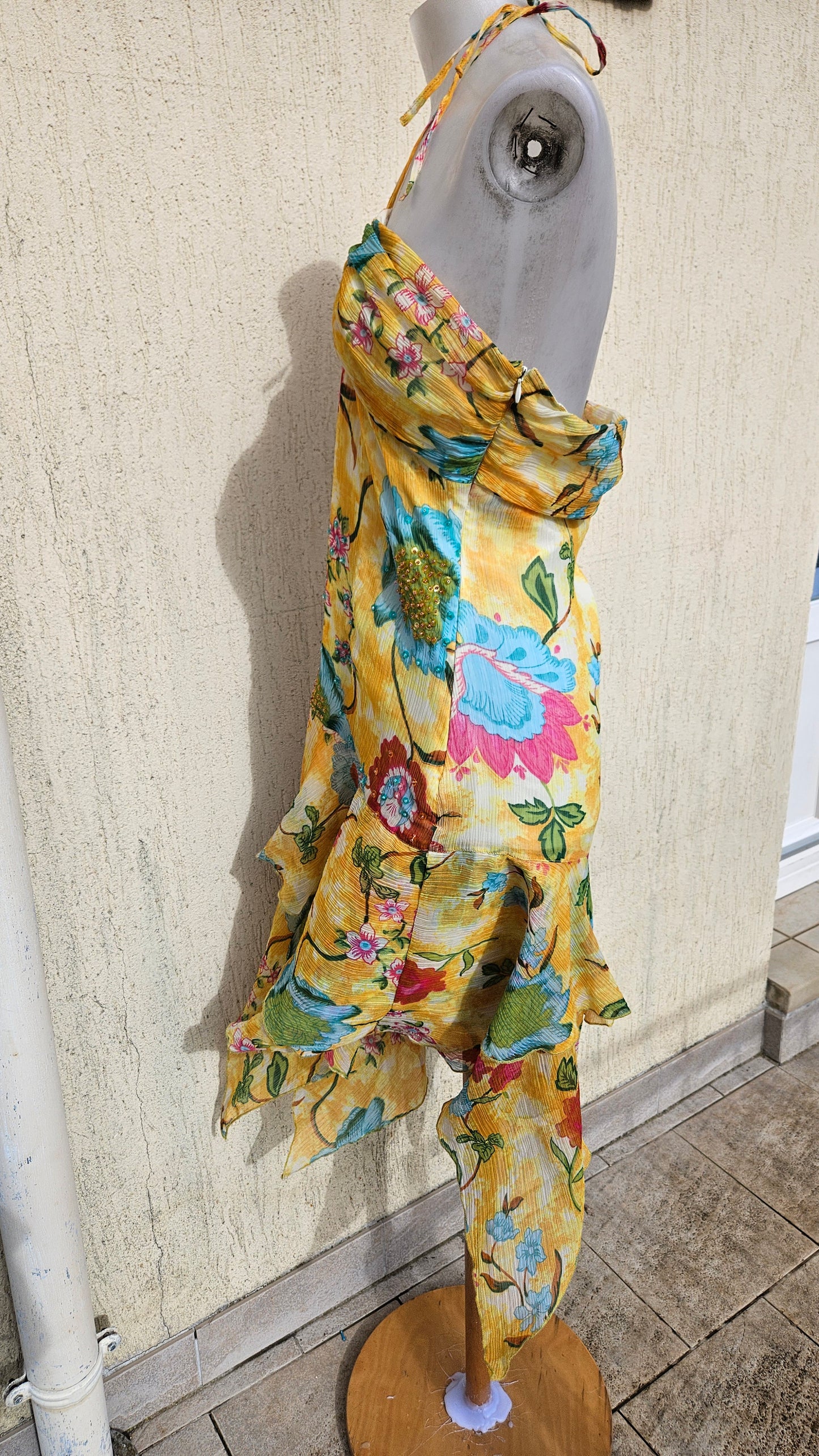 Robe bustier fleurie jaune