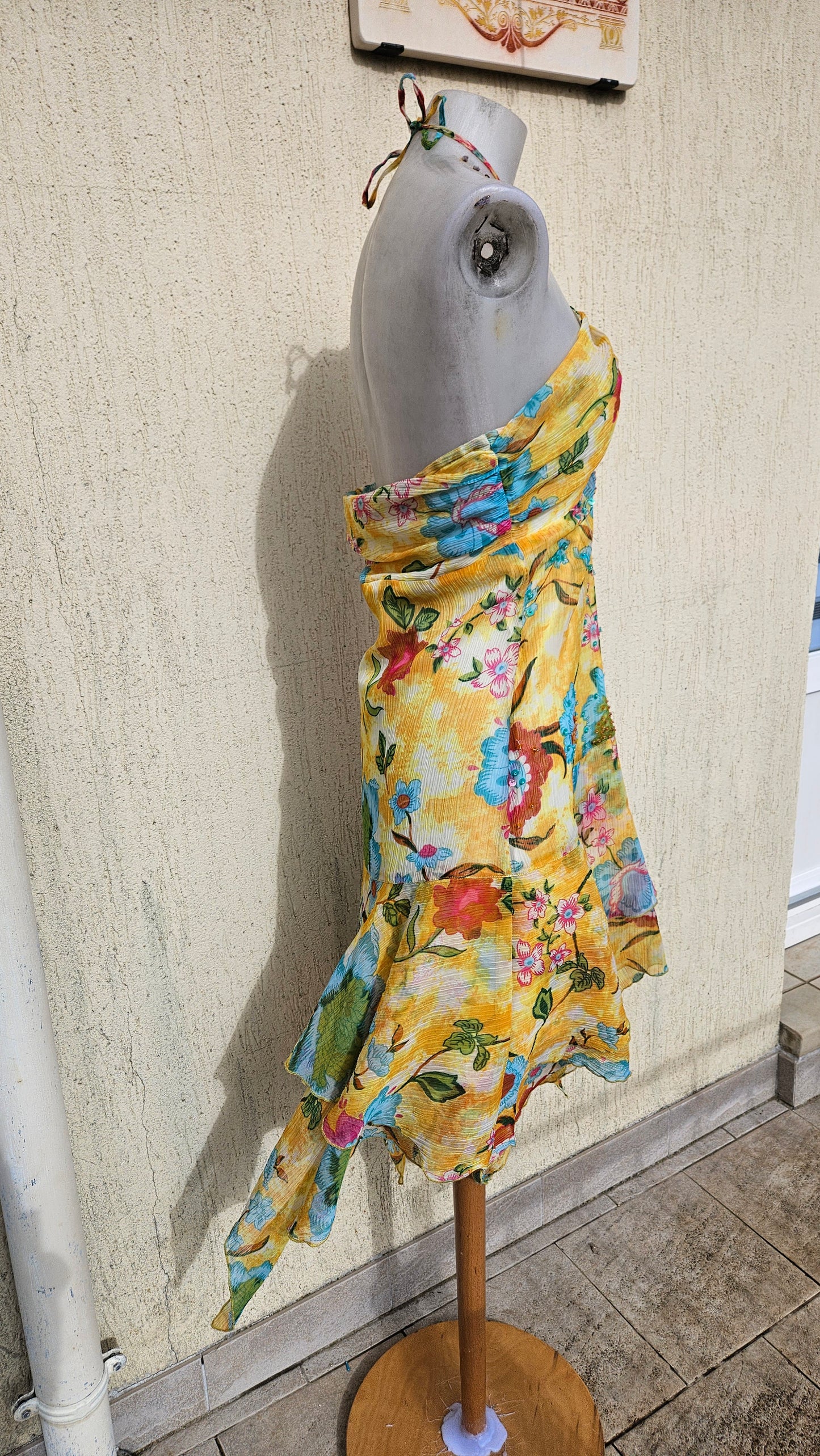 Robe bustier fleurie jaune