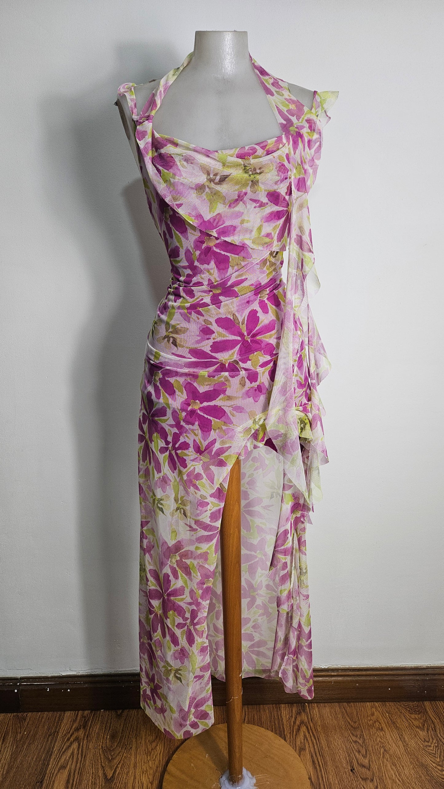 Robe fleurie rose et verte