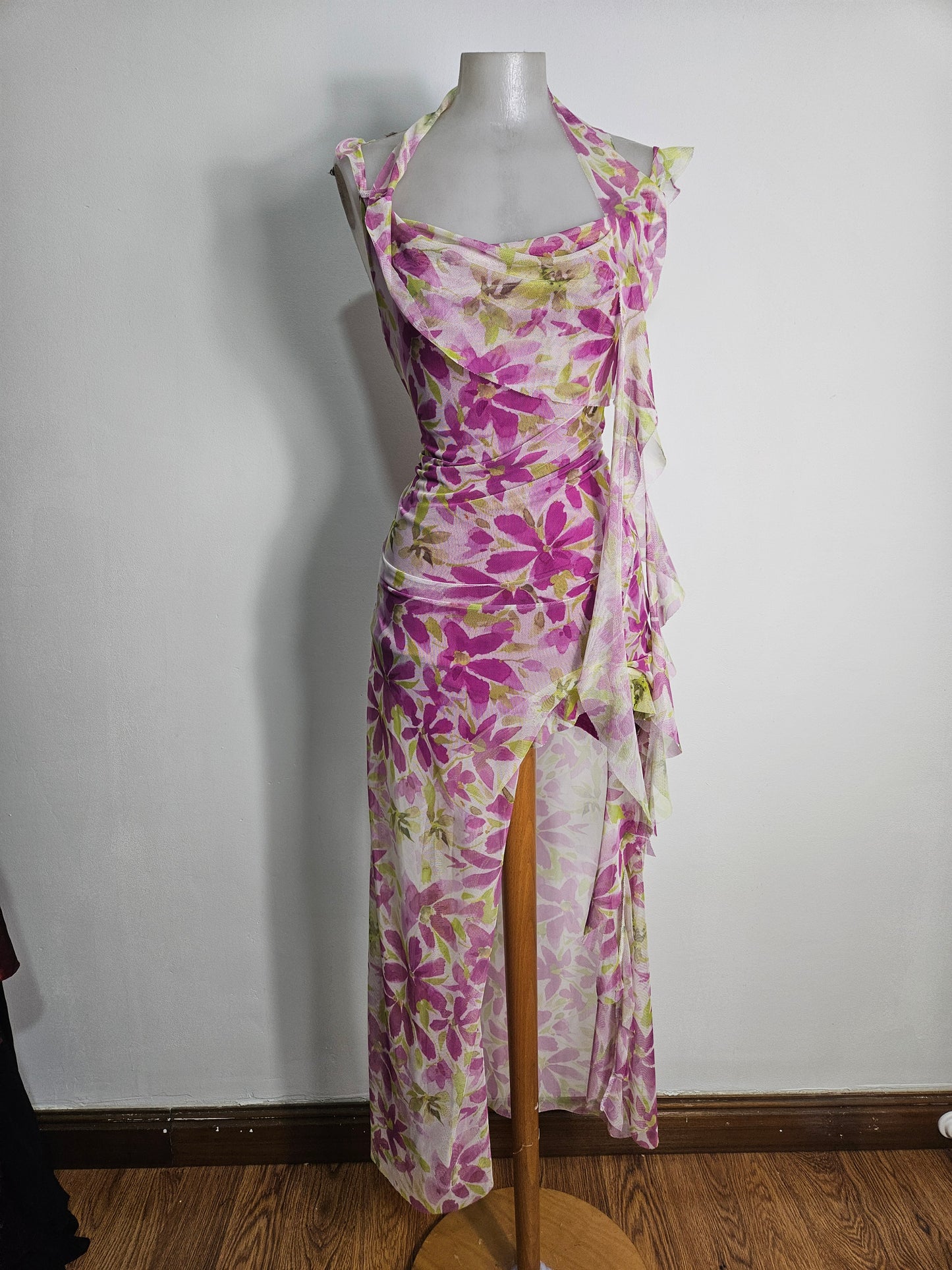 Robe fleurie rose et verte