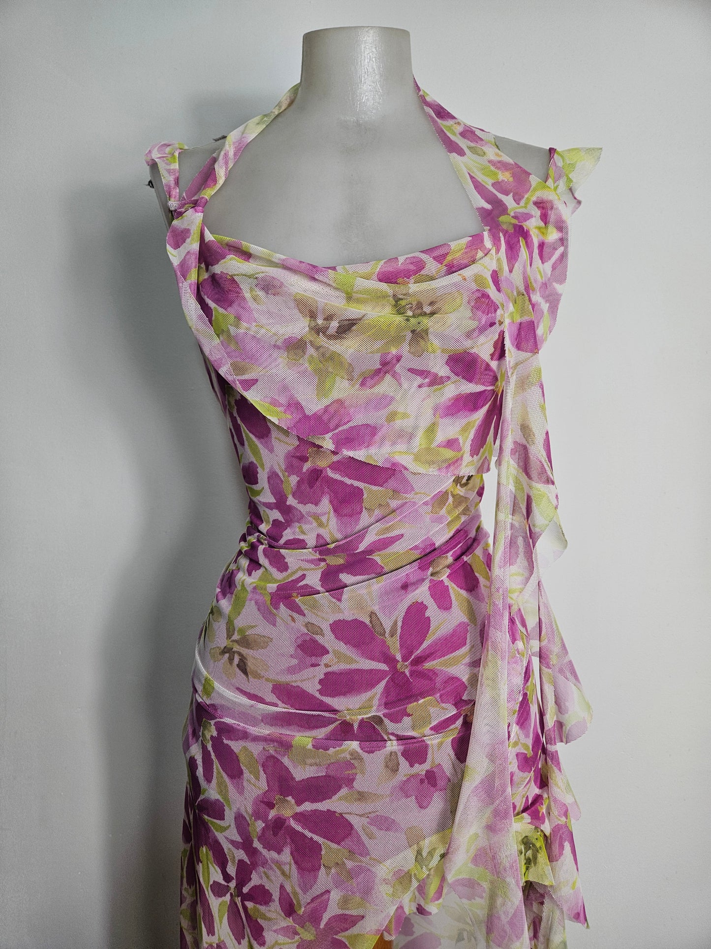 Robe fleurie rose et verte