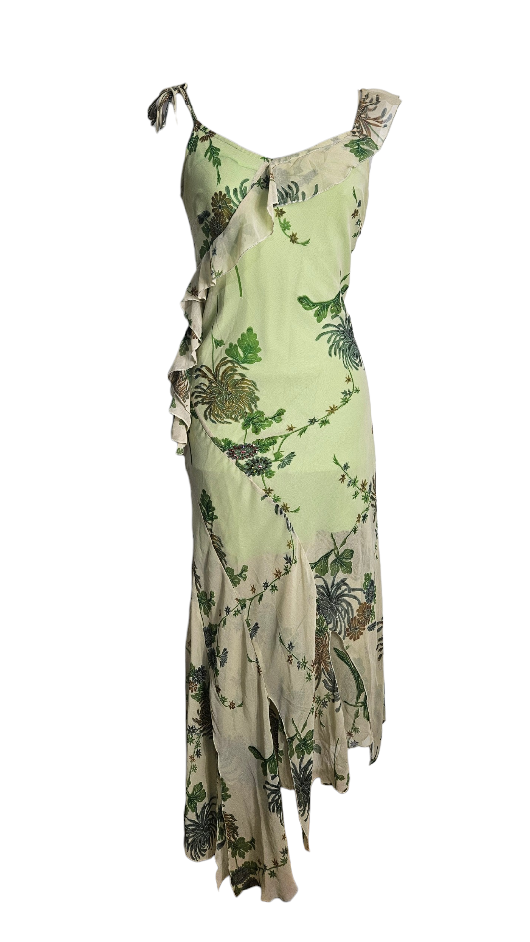 Robe asymétrique fleurie verte