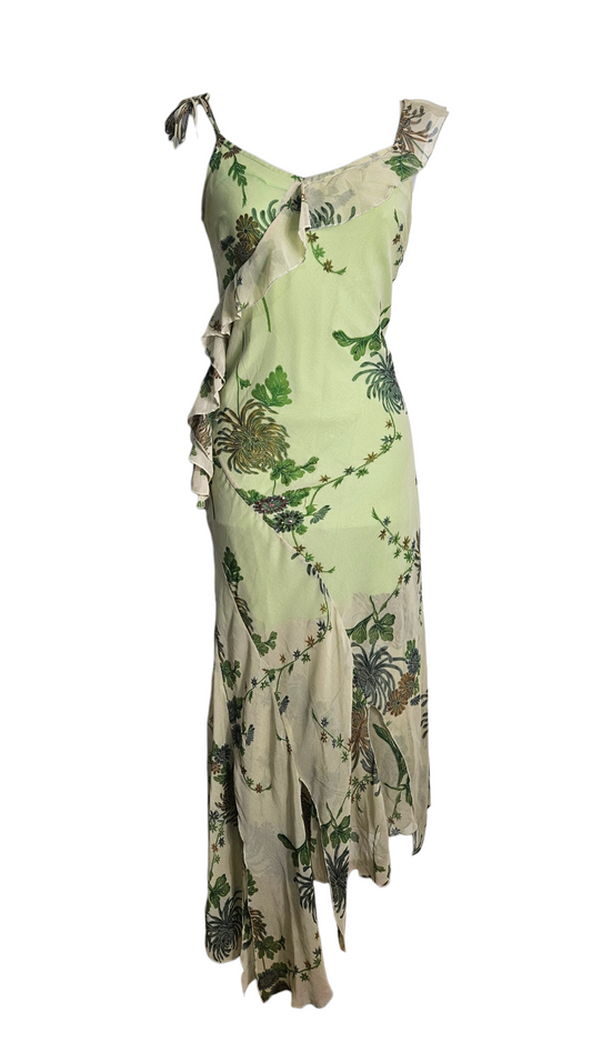 Robe asymétrique fleurie verte