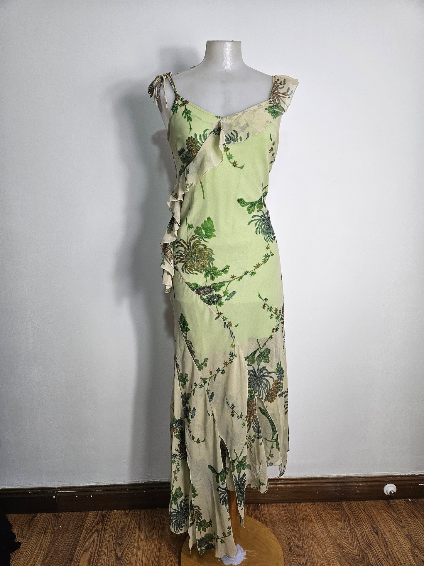 Robe asymétrique fleurie verte