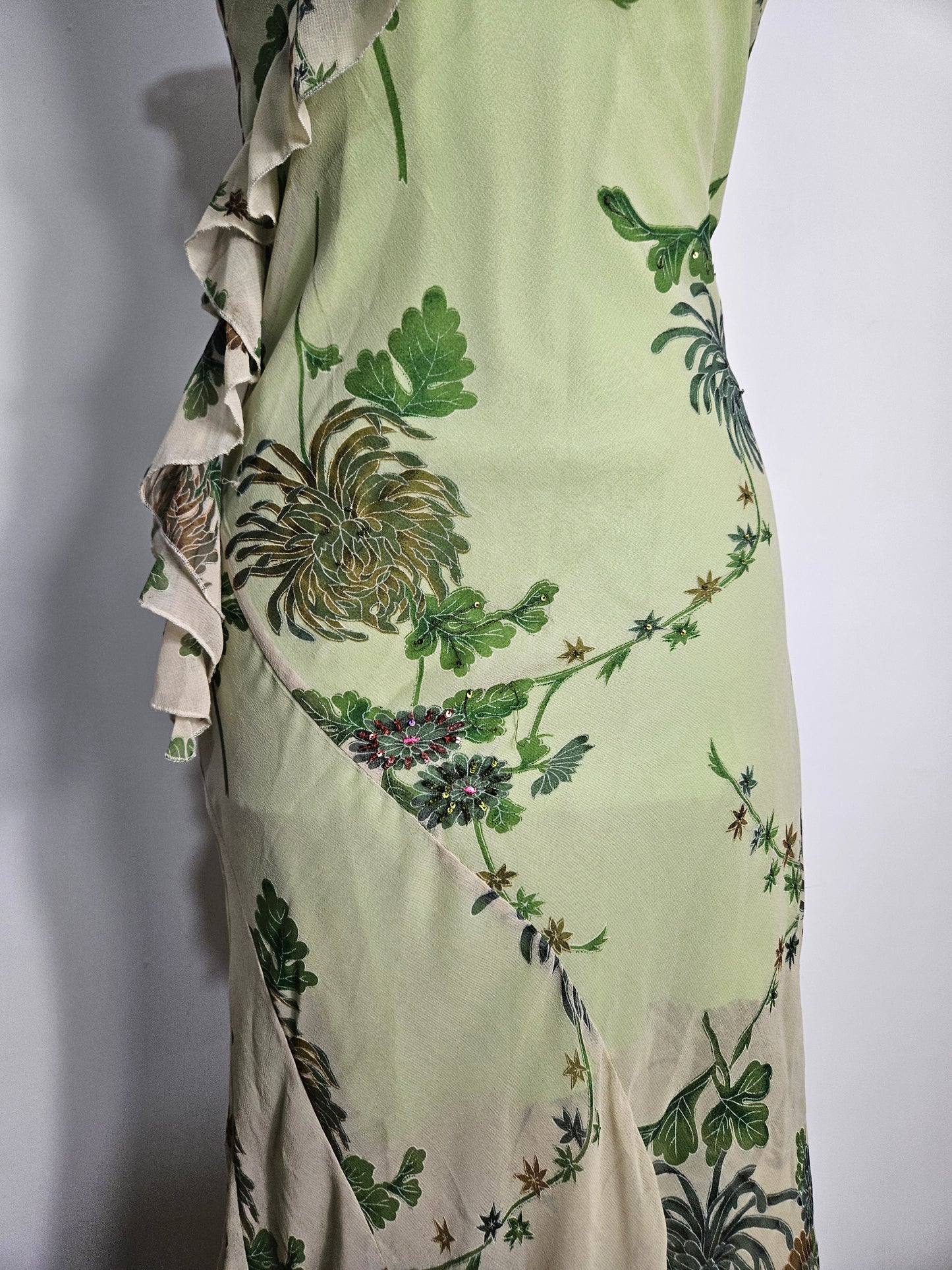 Robe asymétrique fleurie verte