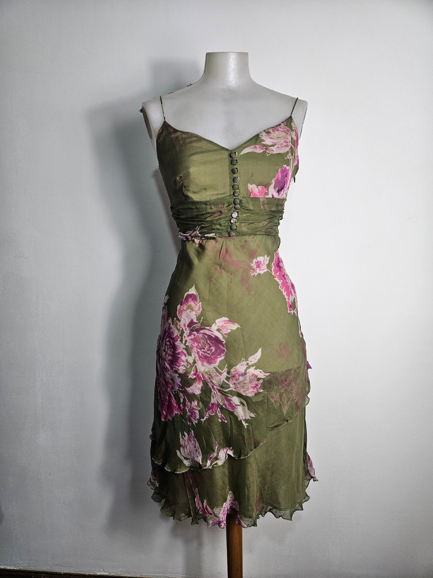 Robe fleurie verte en soie