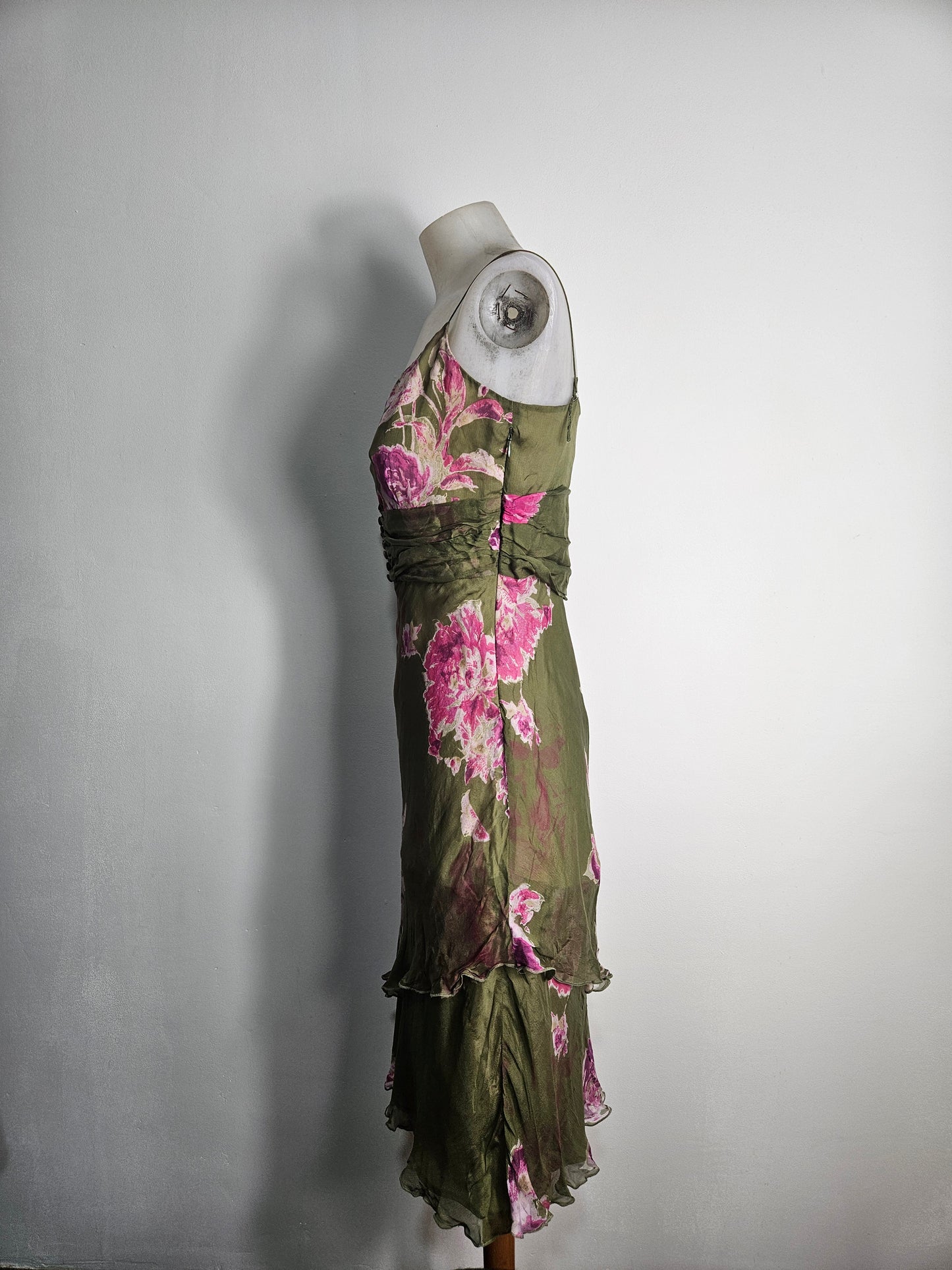 Robe fleurie verte en soie