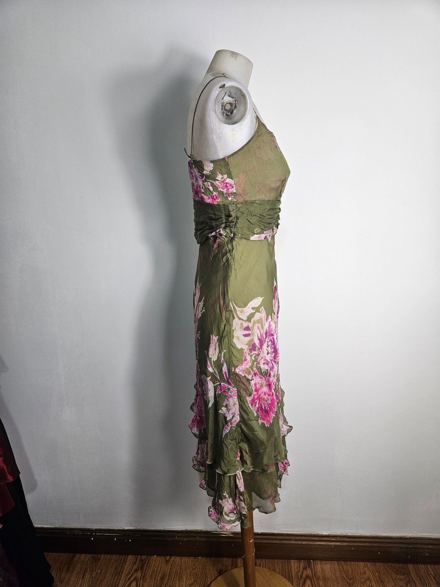 Robe fleurie verte en soie