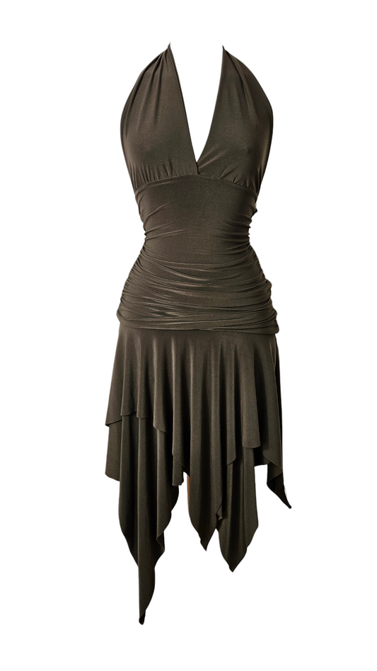 Khaki asymmetrical backless dress