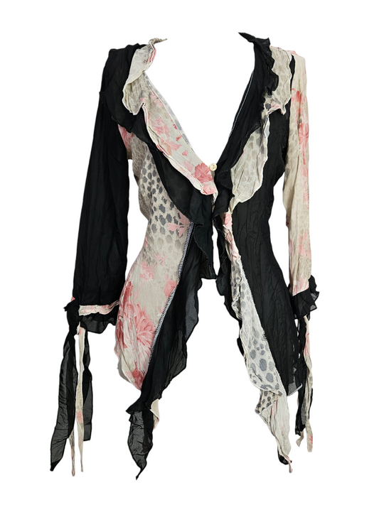 Chemisier en voile fleuri et noir