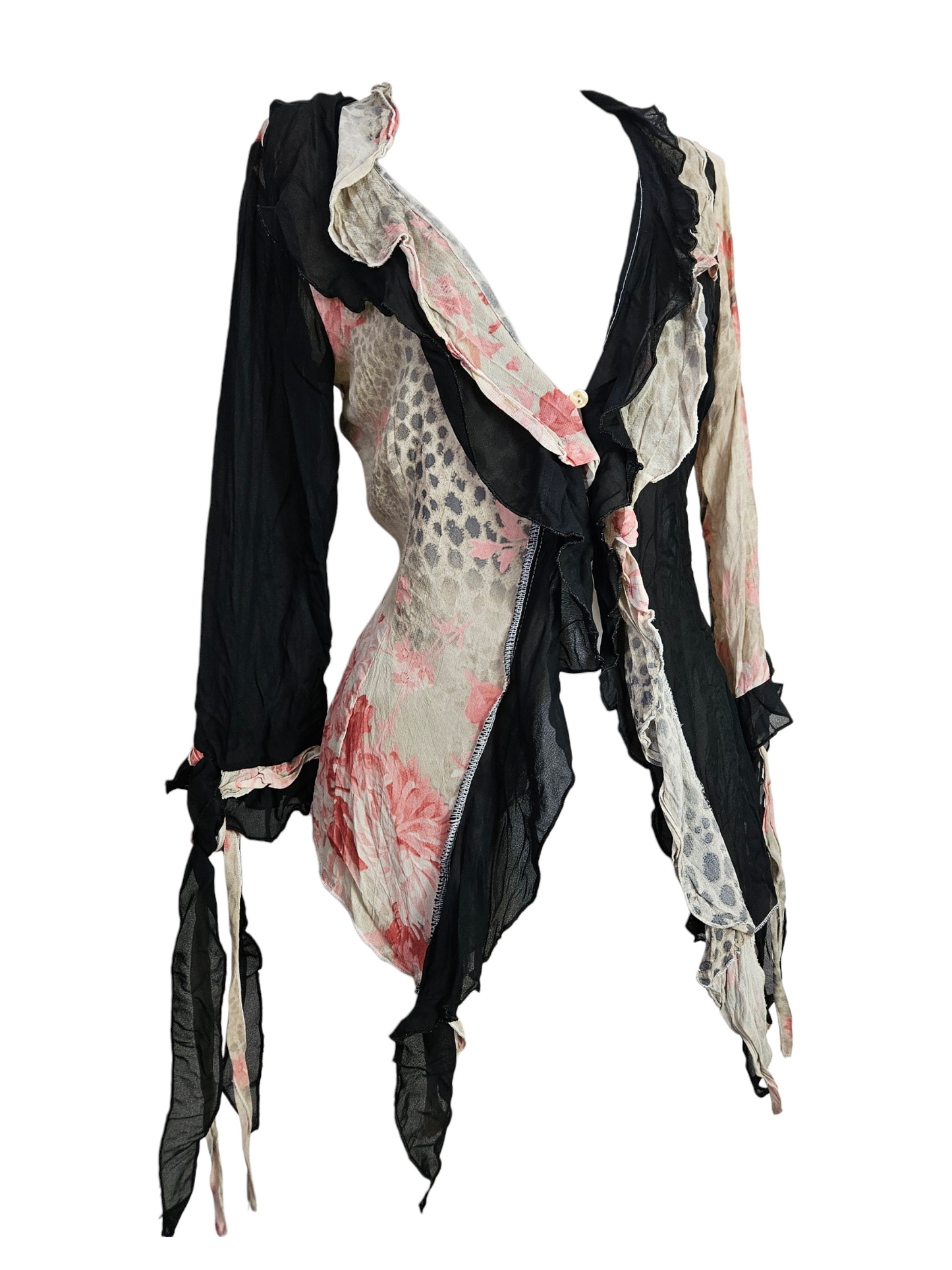 Chemisier en voile fleuri et noir