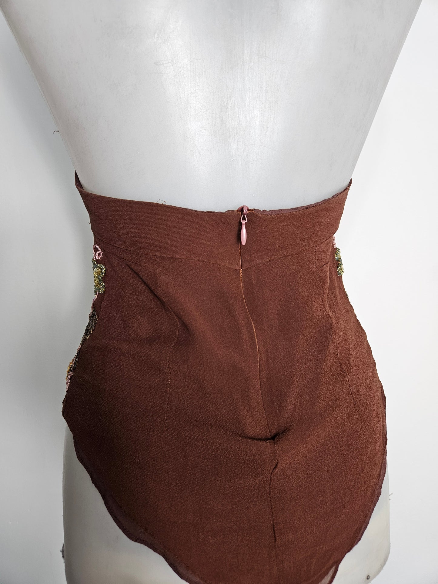 Embroidered silk backless top