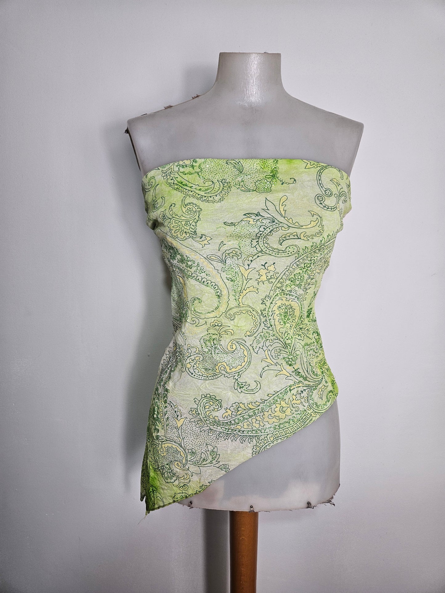 Green floral voile strapless top