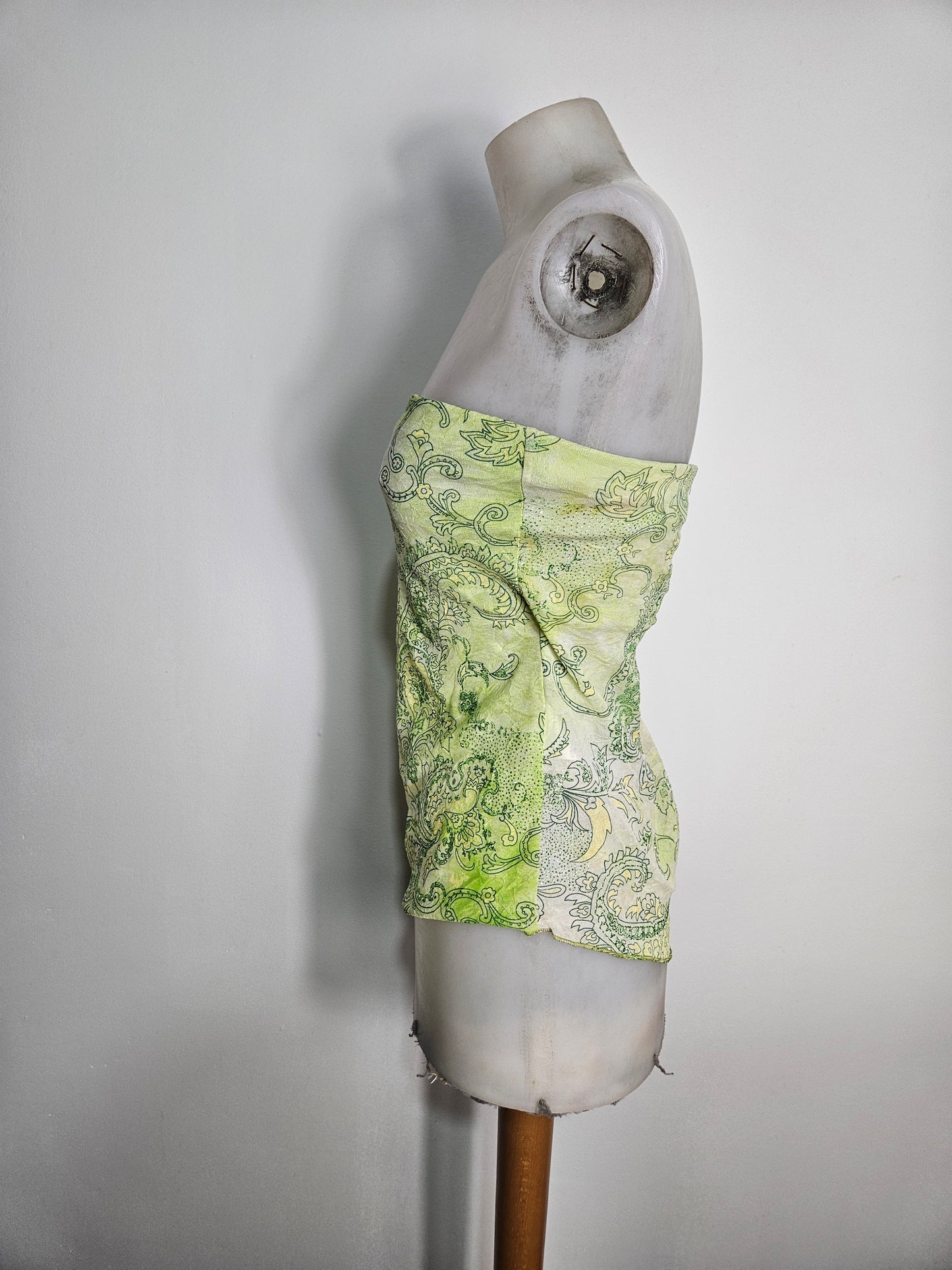 Green floral voile strapless top