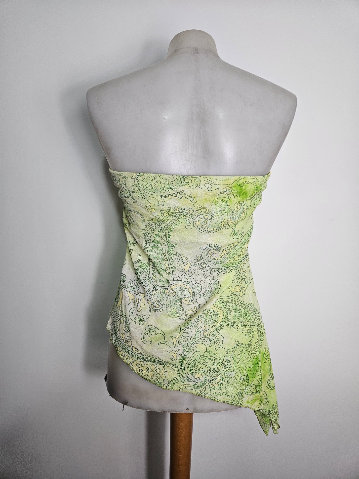 Green floral voile strapless top