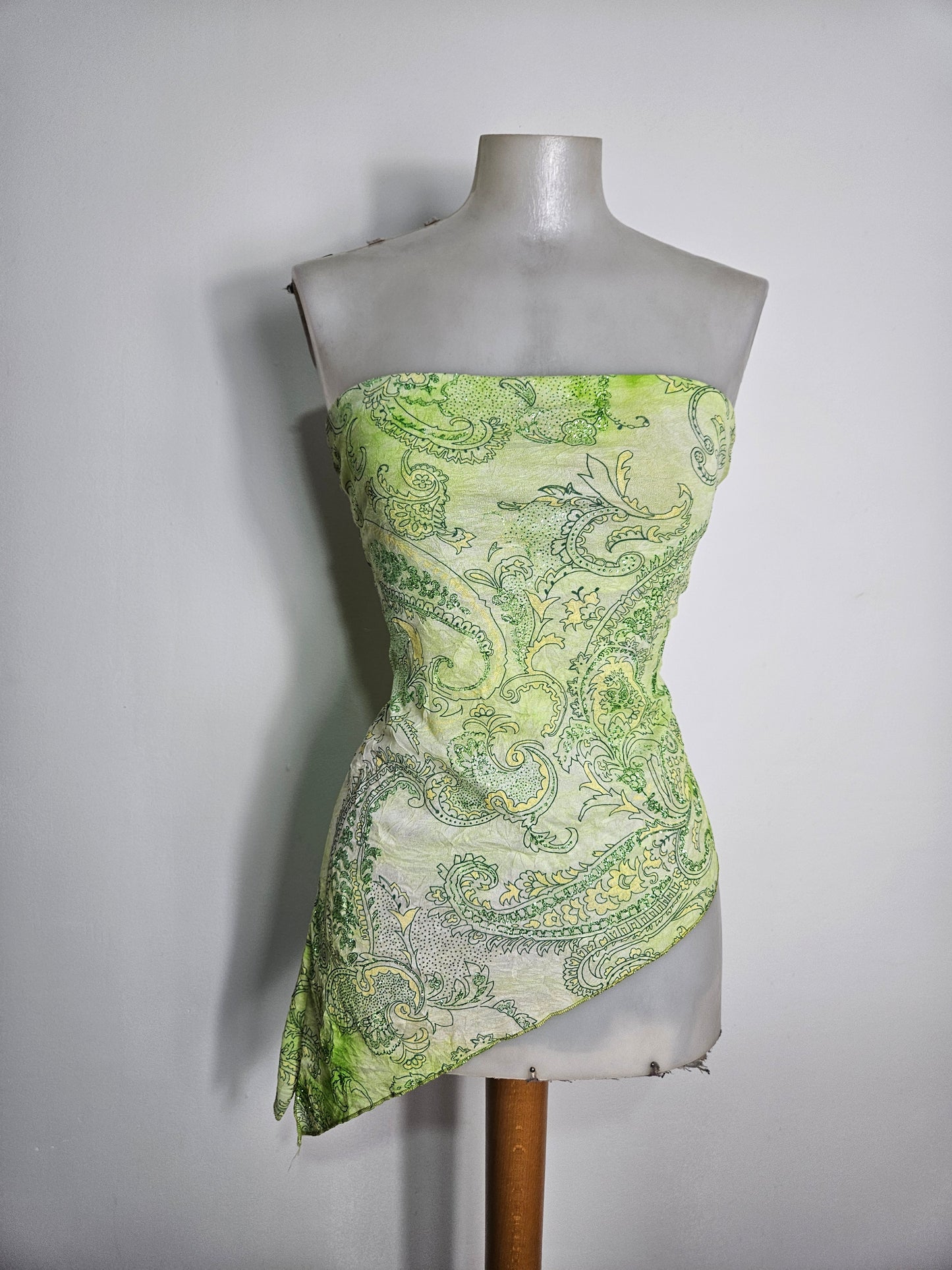 Green floral voile strapless top