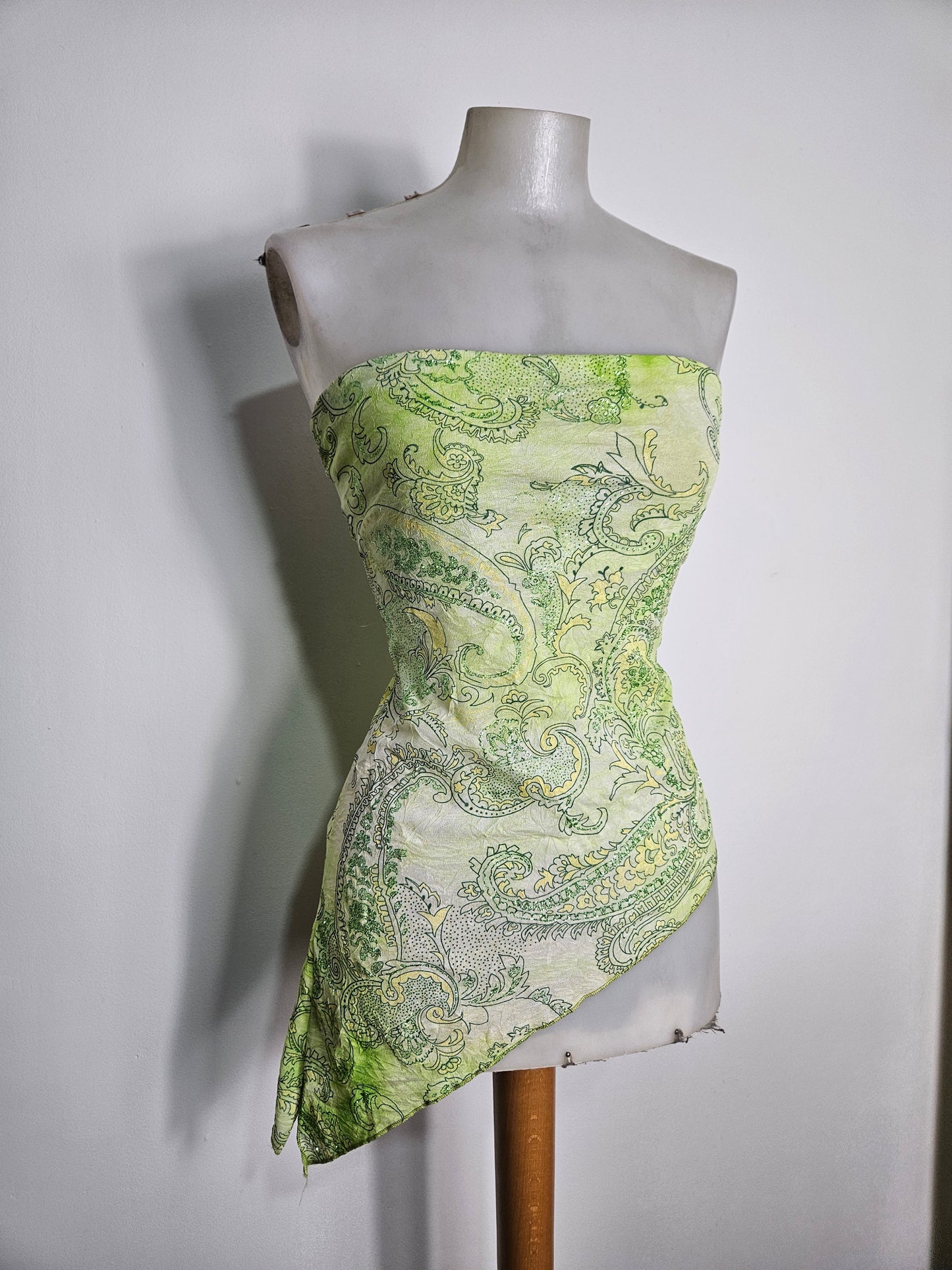Green floral voile strapless top