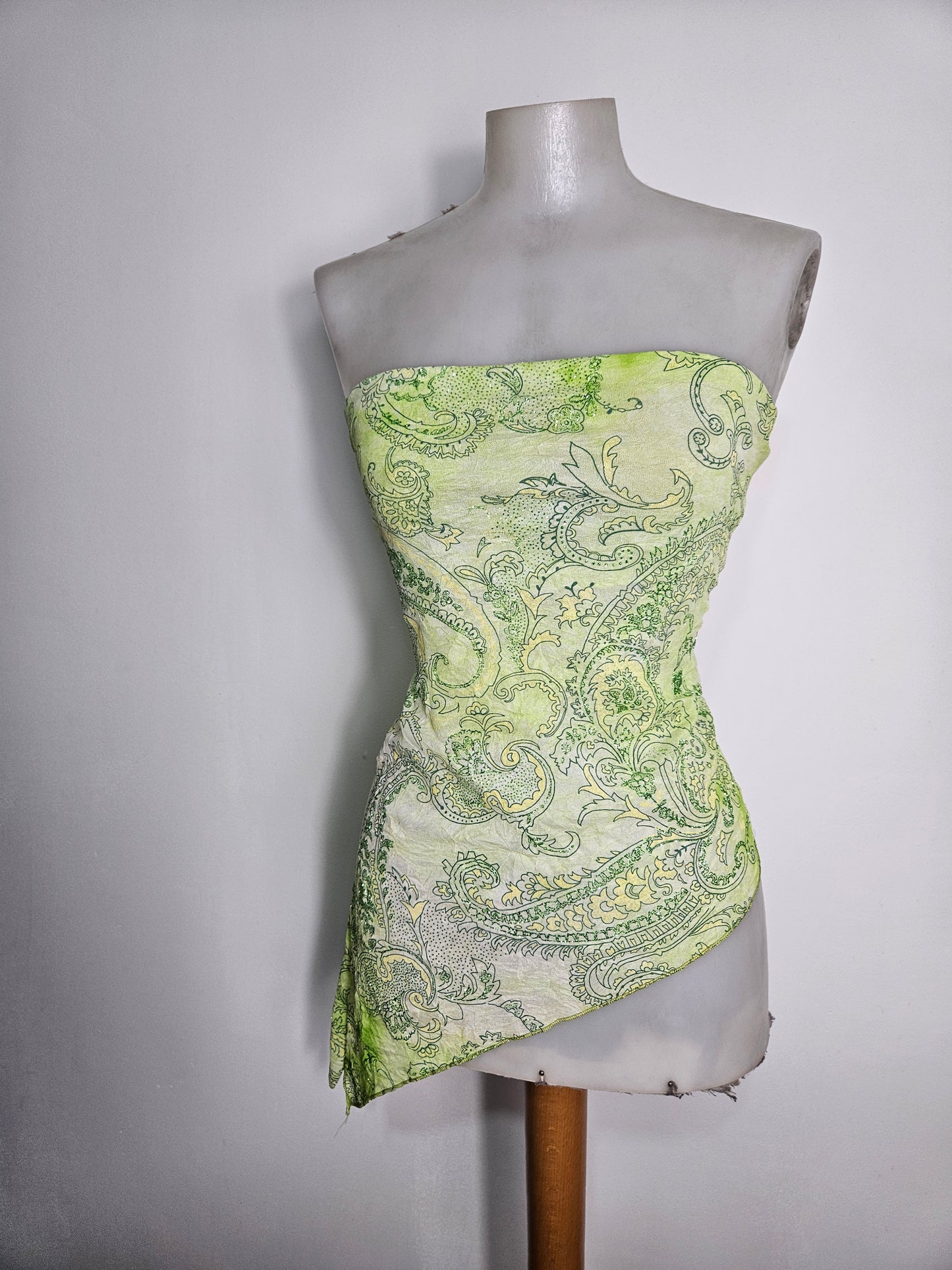 Green floral voile strapless top