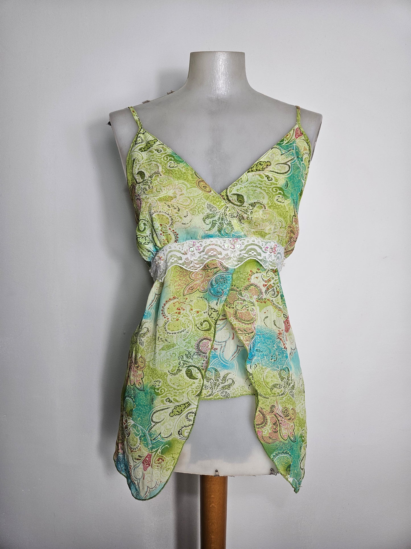 Blusa de seda y algodón con estampado floral verde