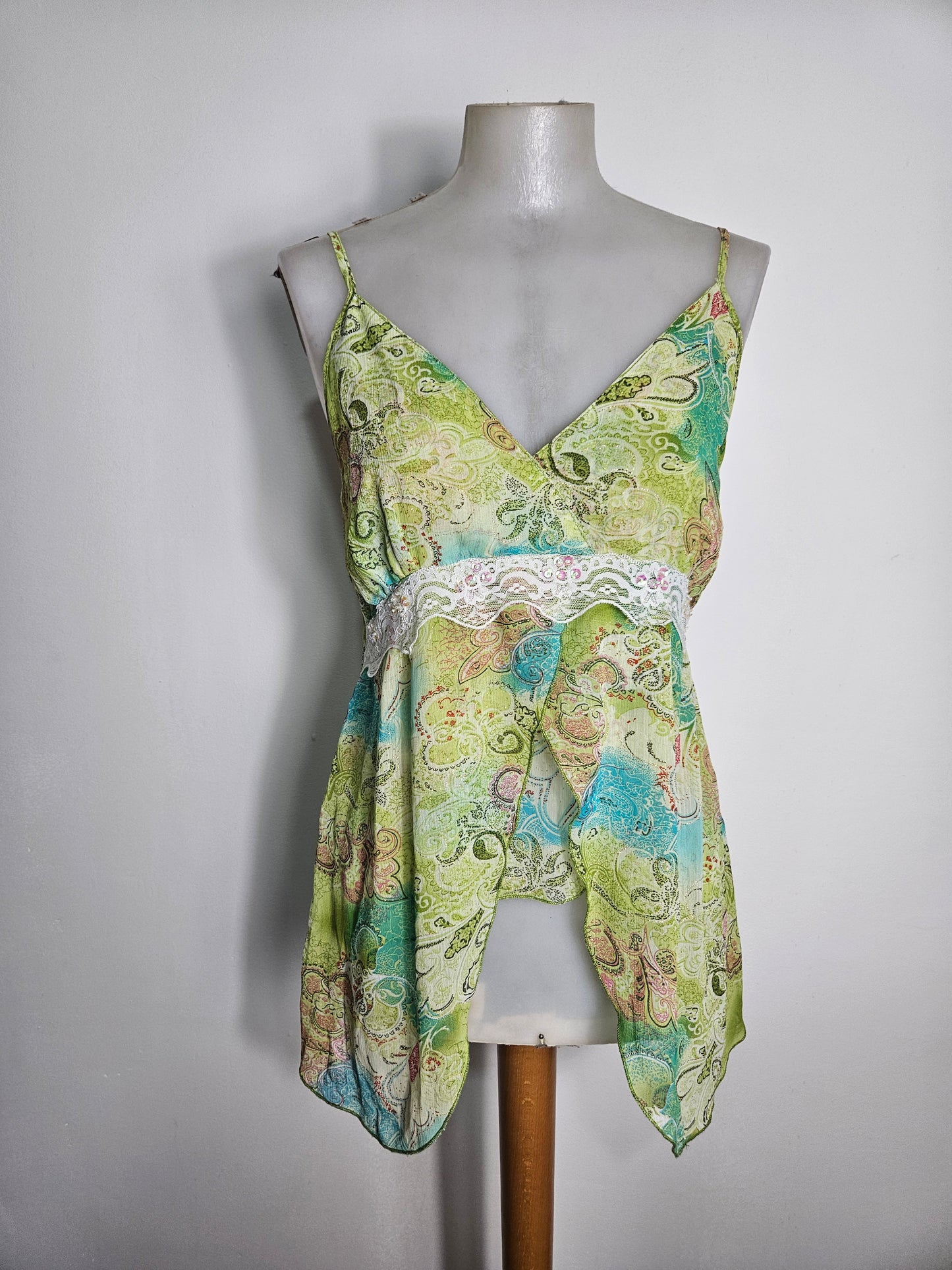 Blusa de seda y algodón con estampado floral verde