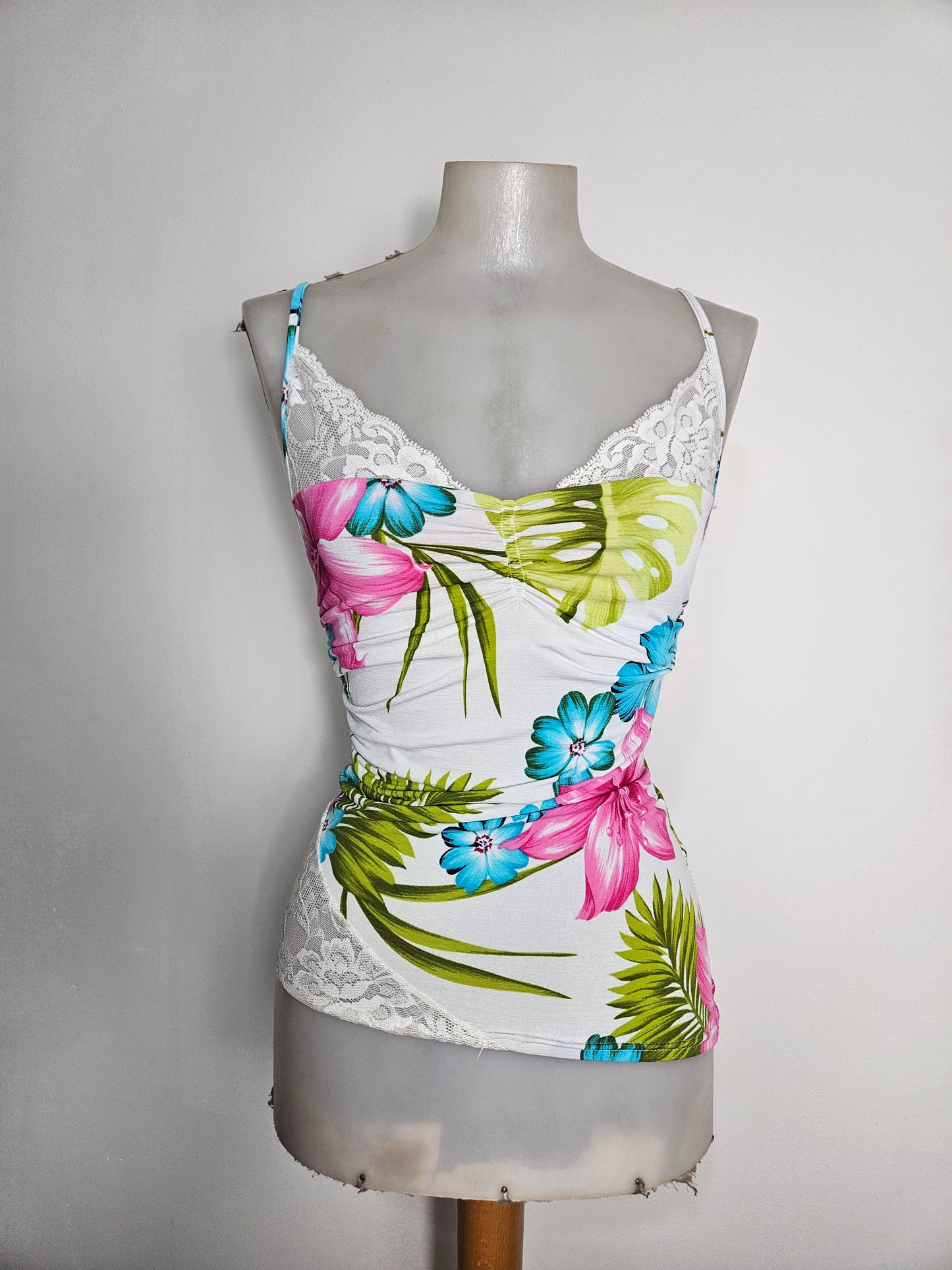 White floral top with lace details