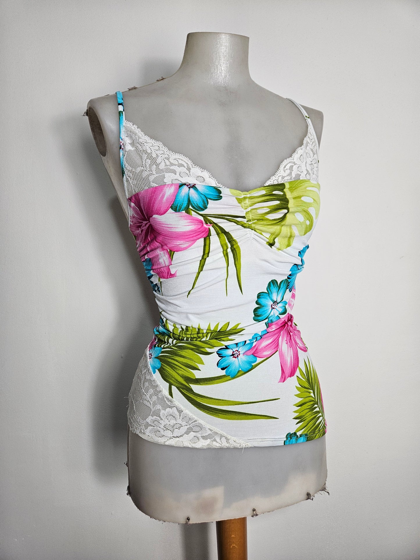 White floral top with lace details